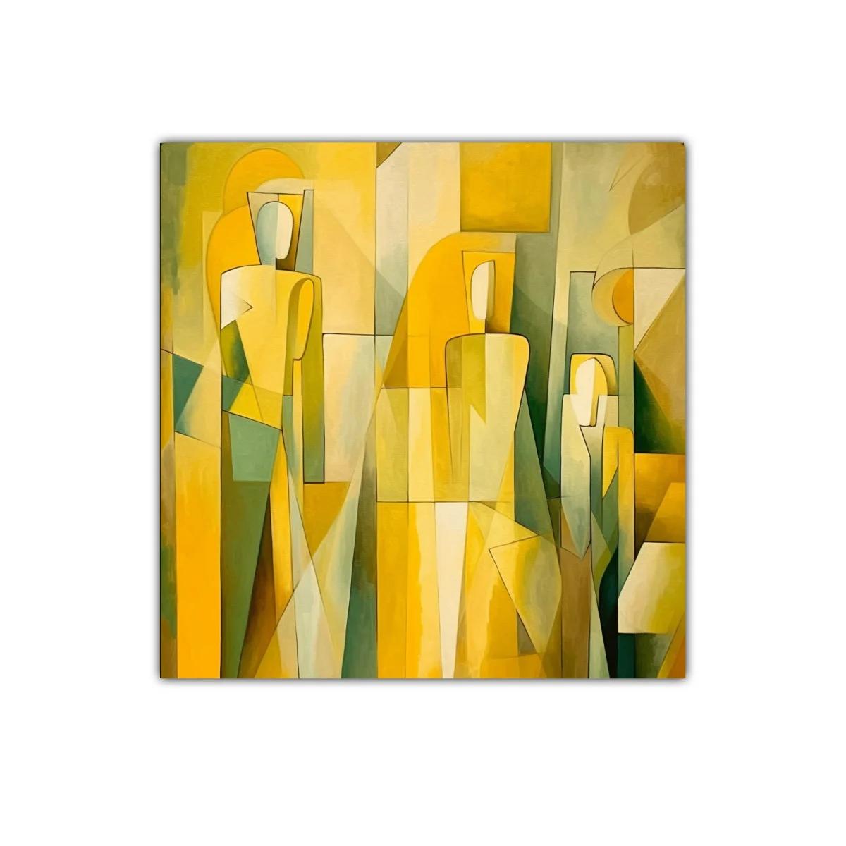Cuadro Abstracto con Figuras y Tonos Amarillos