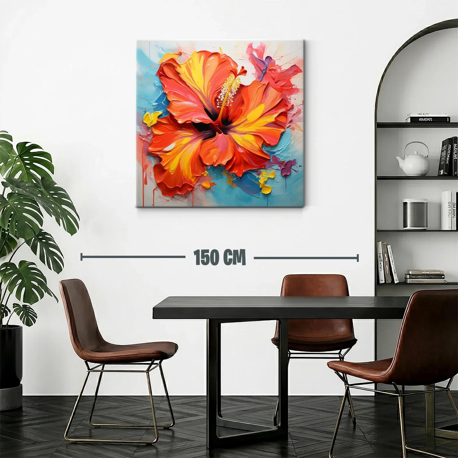 Cuadro flor hibisco vibrante en tonos cálidos y frescos — miniatura 2