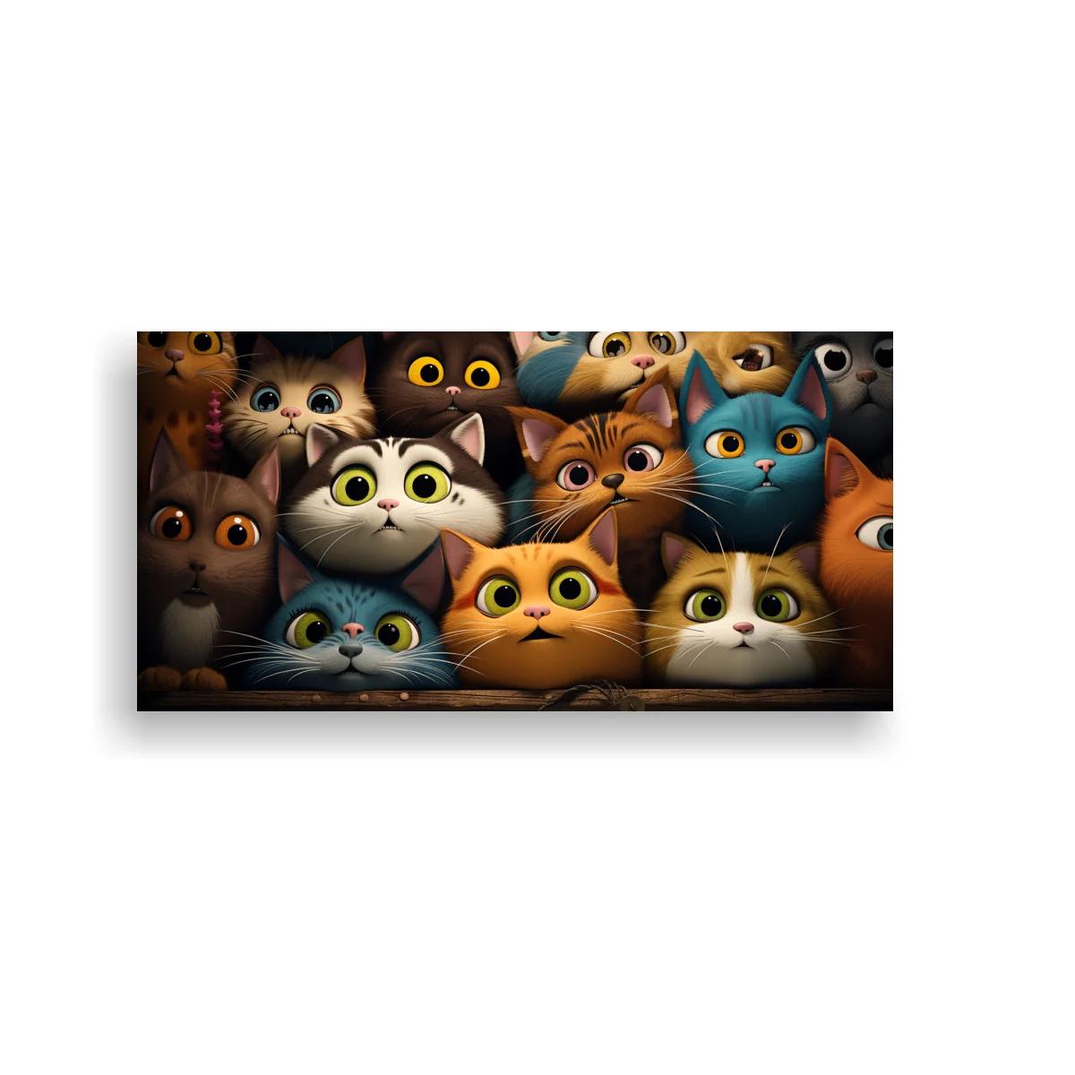 Cuadro grupo de gatos con ojos grandes y miradas al frente