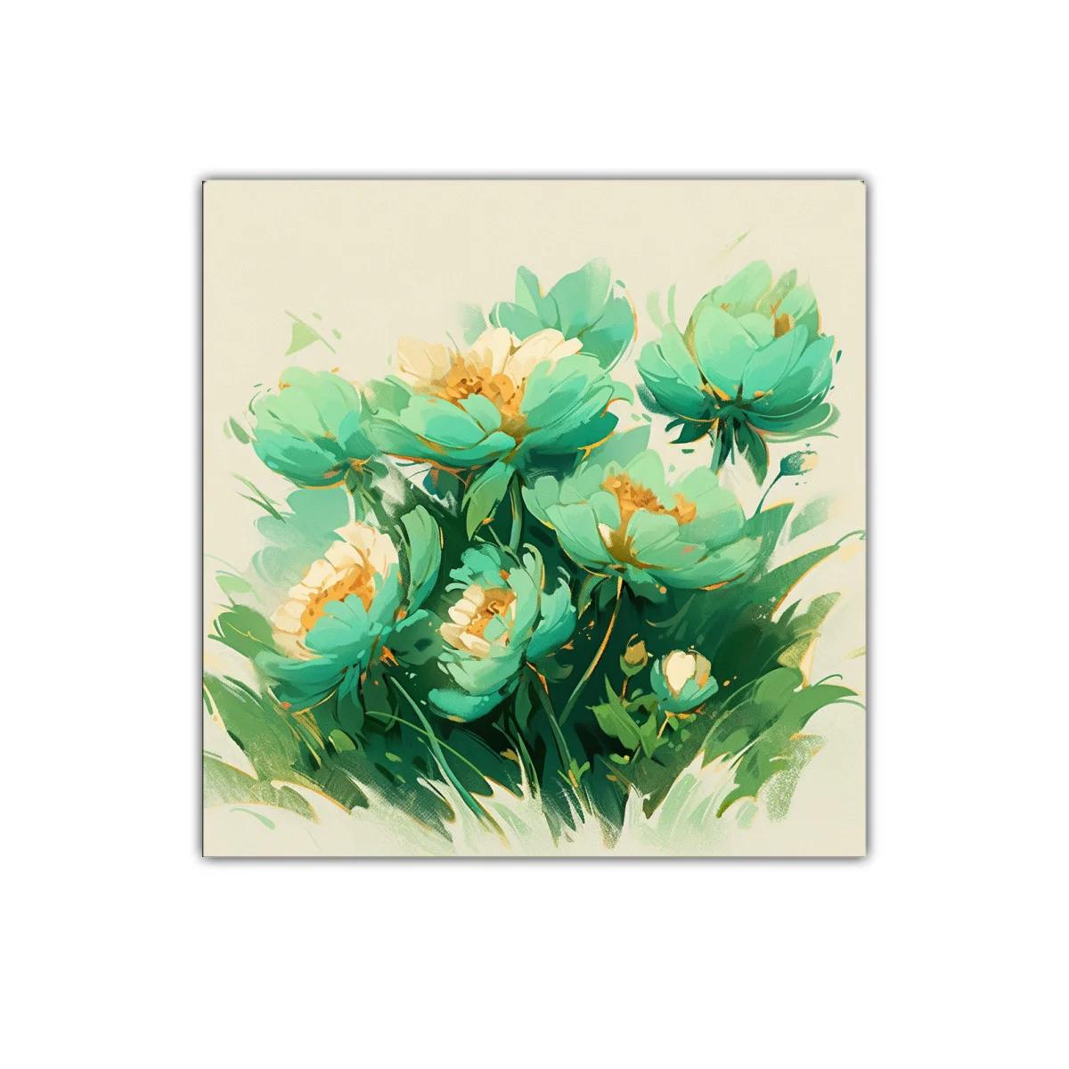 Cuadro floral con tonos verdes y detalles dorados — imagen principal