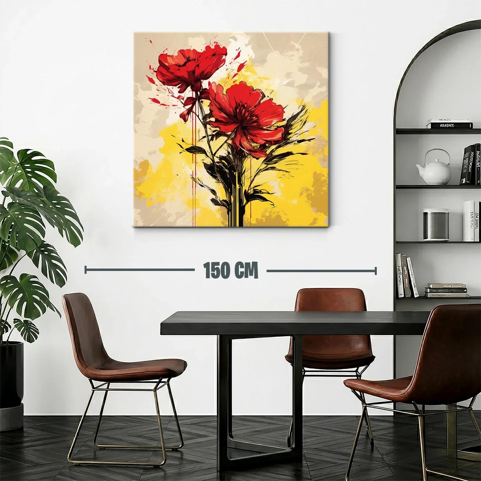 Flor roja vibrante con fondo amarillo y beige — miniatura 2
