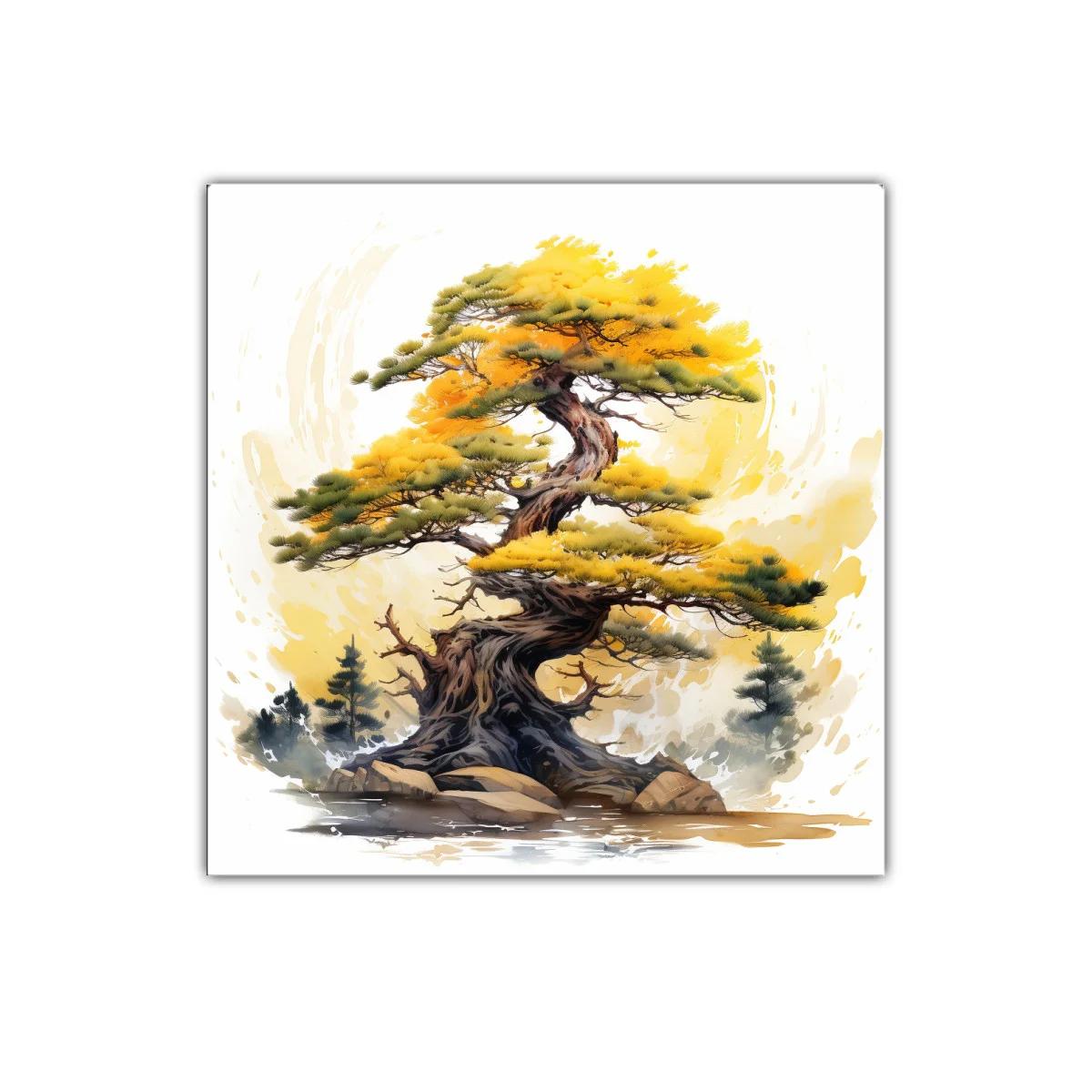 Árbol antiguo con follaje dorado y detalles naturales
