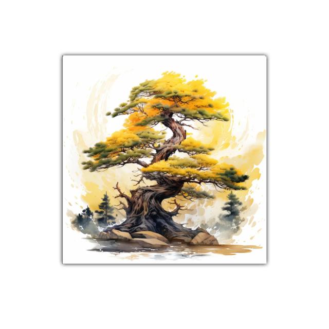 Árbol antiguo con follaje dorado y detalles naturales
