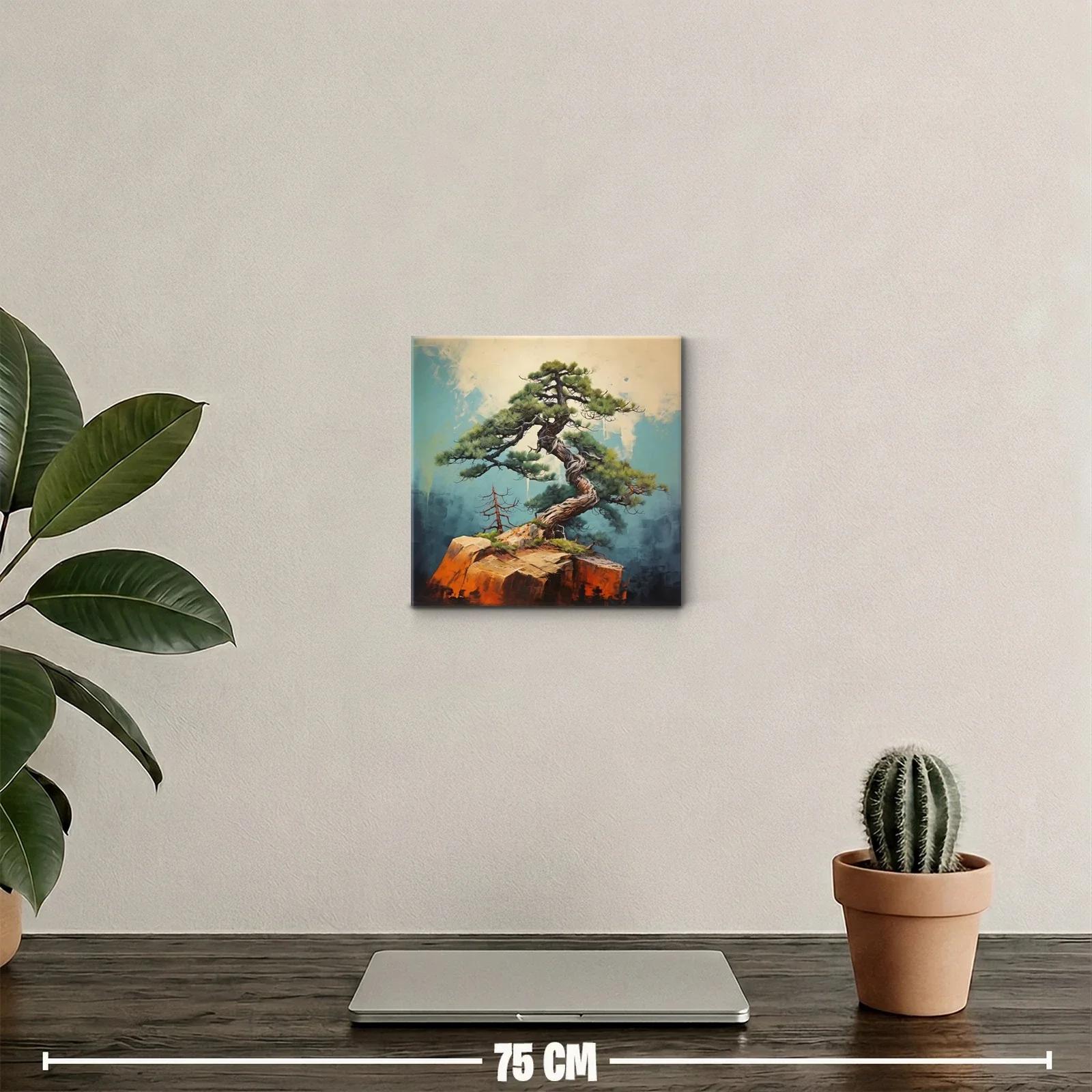 Árbol Bonsái en Roca con Fondo Azul y Beige — miniatura 2