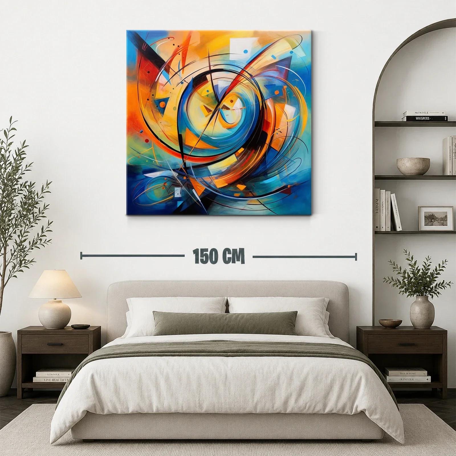 Cuadro abstracto en espirales con tonos cálidos y fríos — miniatura 3