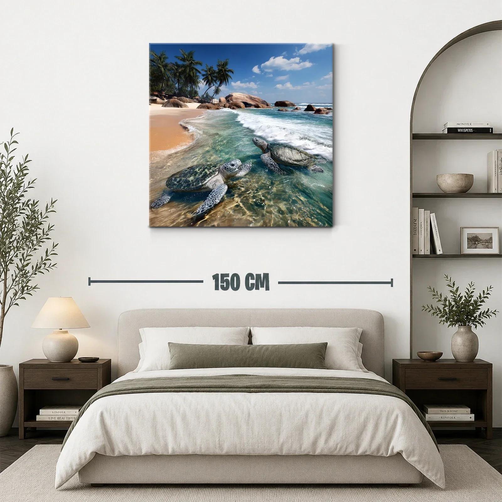 Tortugas en playa tropical bajo cielo despejado — miniatura 3