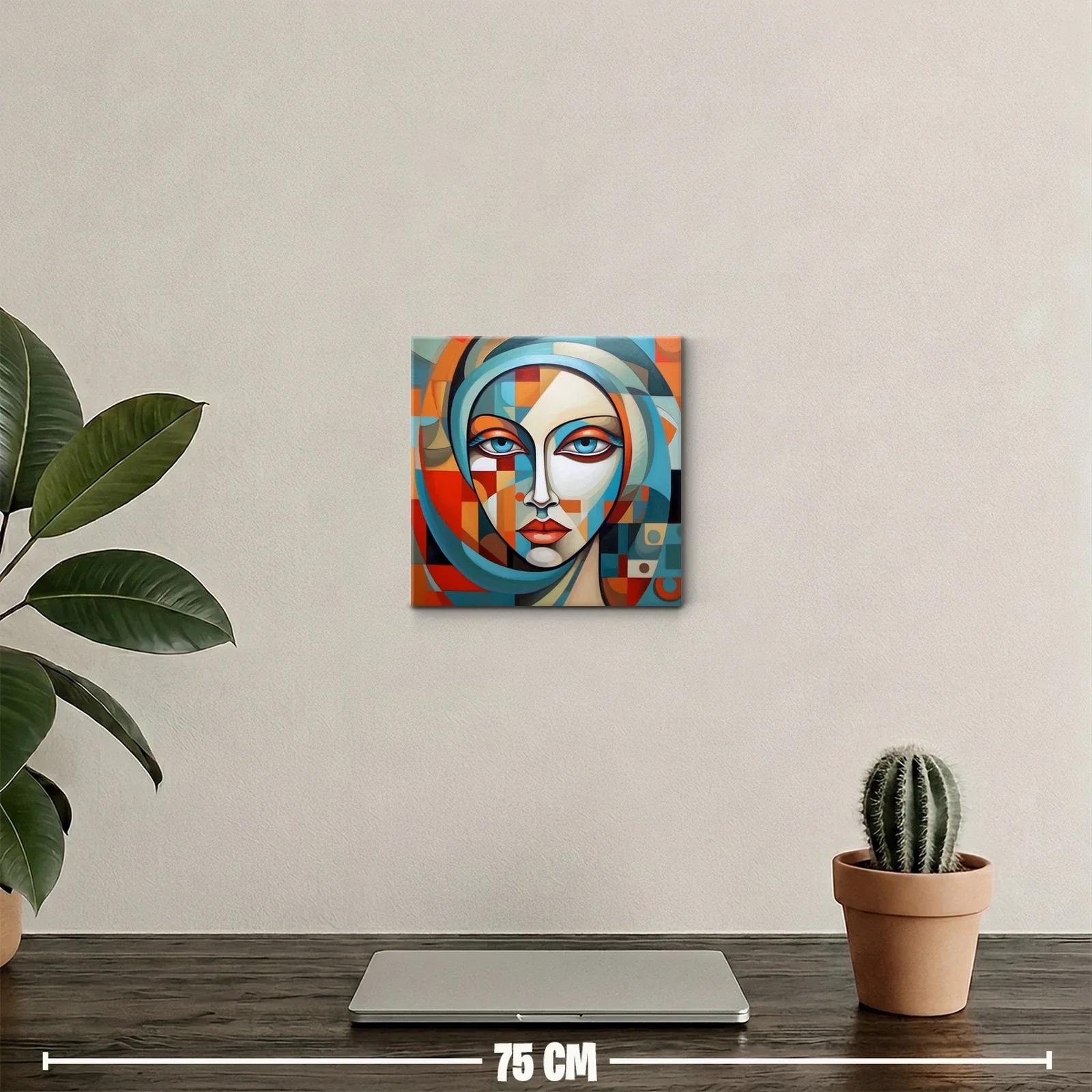 Rostro femenino geométrico con tonos vibrantes y suaves — miniatura 2