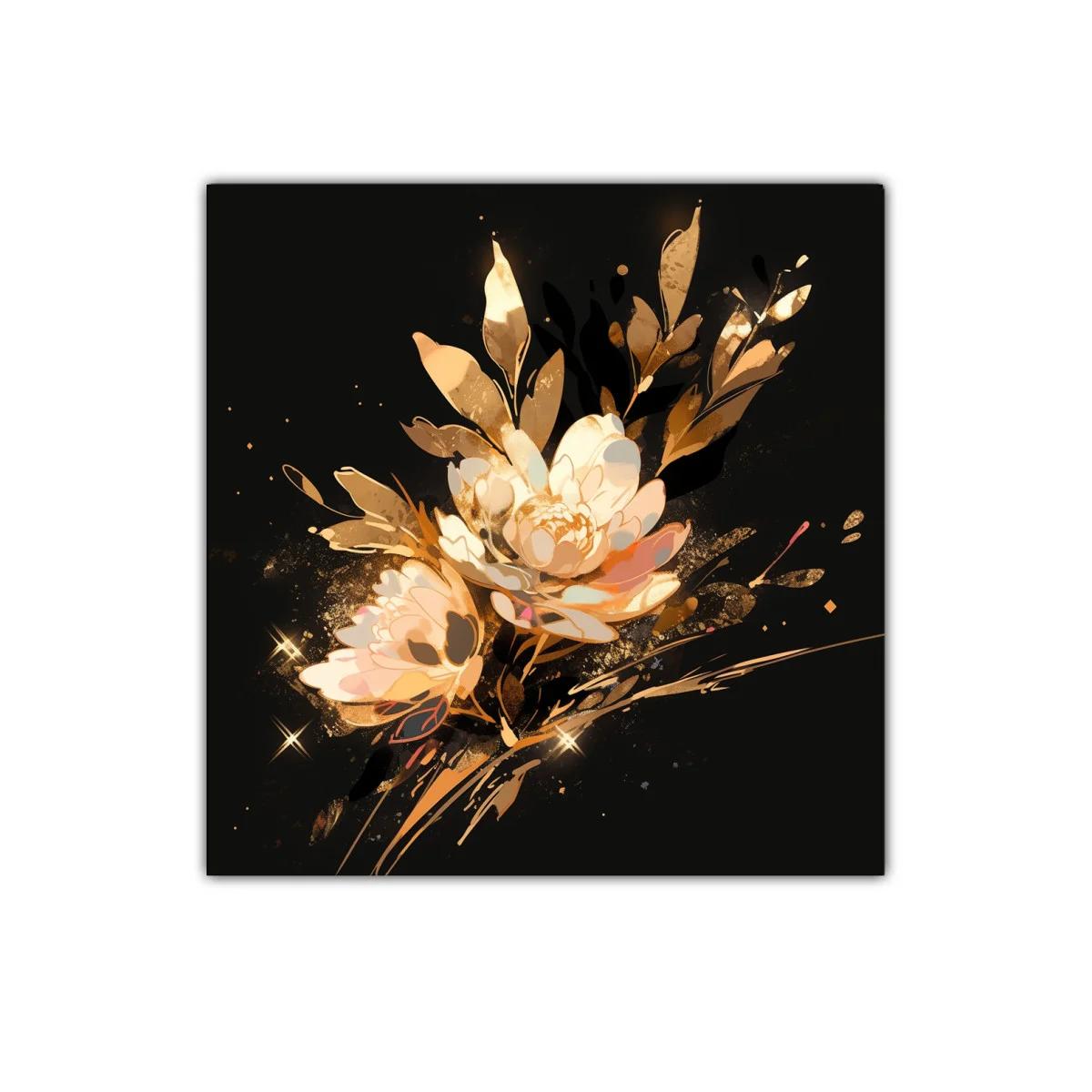 Cuadro floral elegante con tonos dorados y oscuros — imagen principal