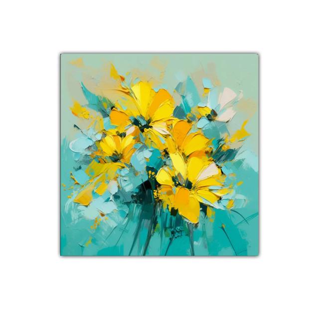Cuadro decorativo con flores vibrantes en tonos amarillos y azules