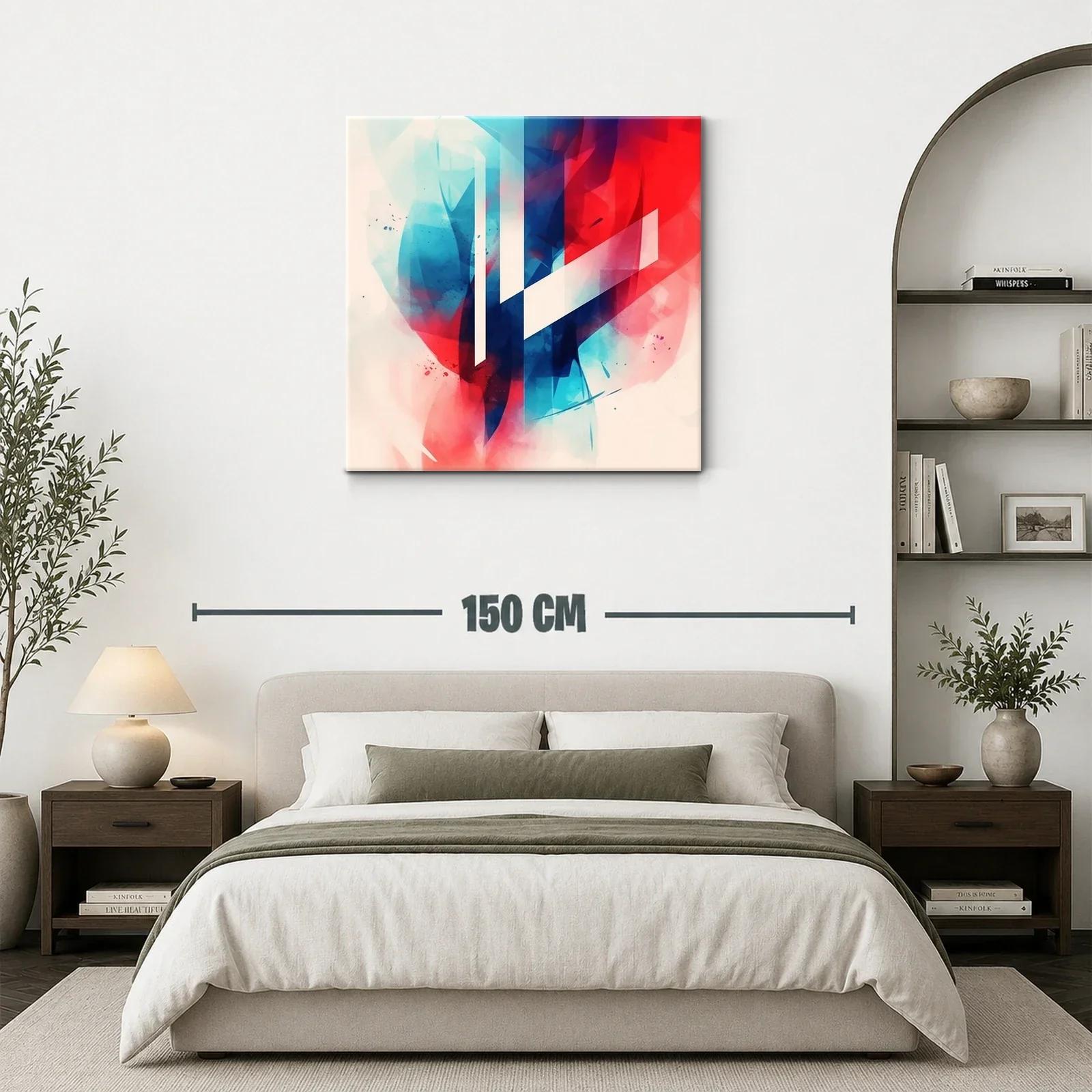 Cuadro abstracto con formas geométricas en azul y rojo — miniatura 3