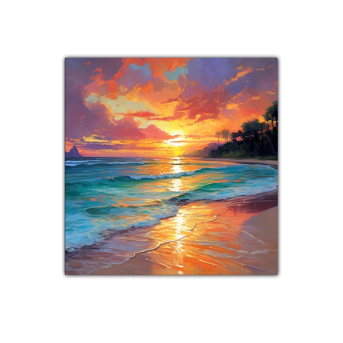 Atardecer vibrante en playa tropical con reflejos dorados — imagen principal