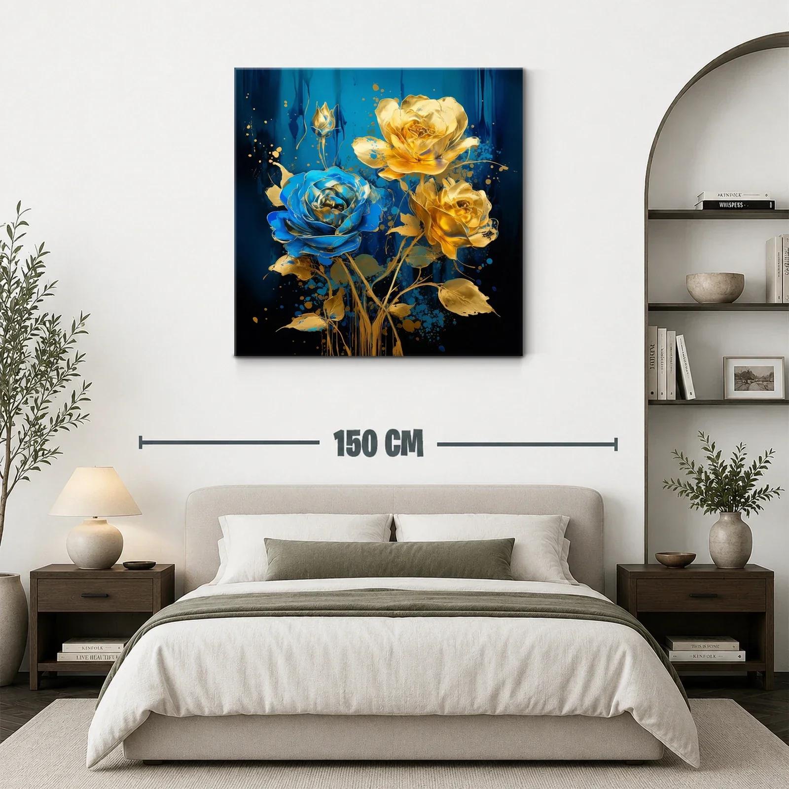 Ramo de rosas doradas y azul eléctrico vibrante — miniatura 3