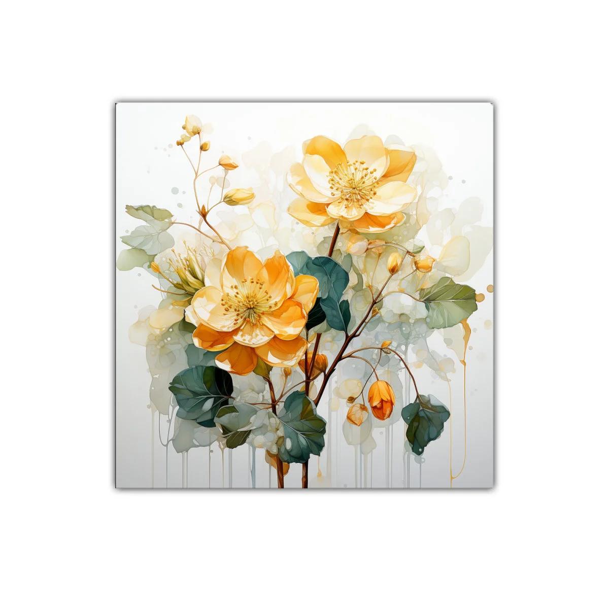 Cuadro decorativo con flores amarillas y hojas verdes