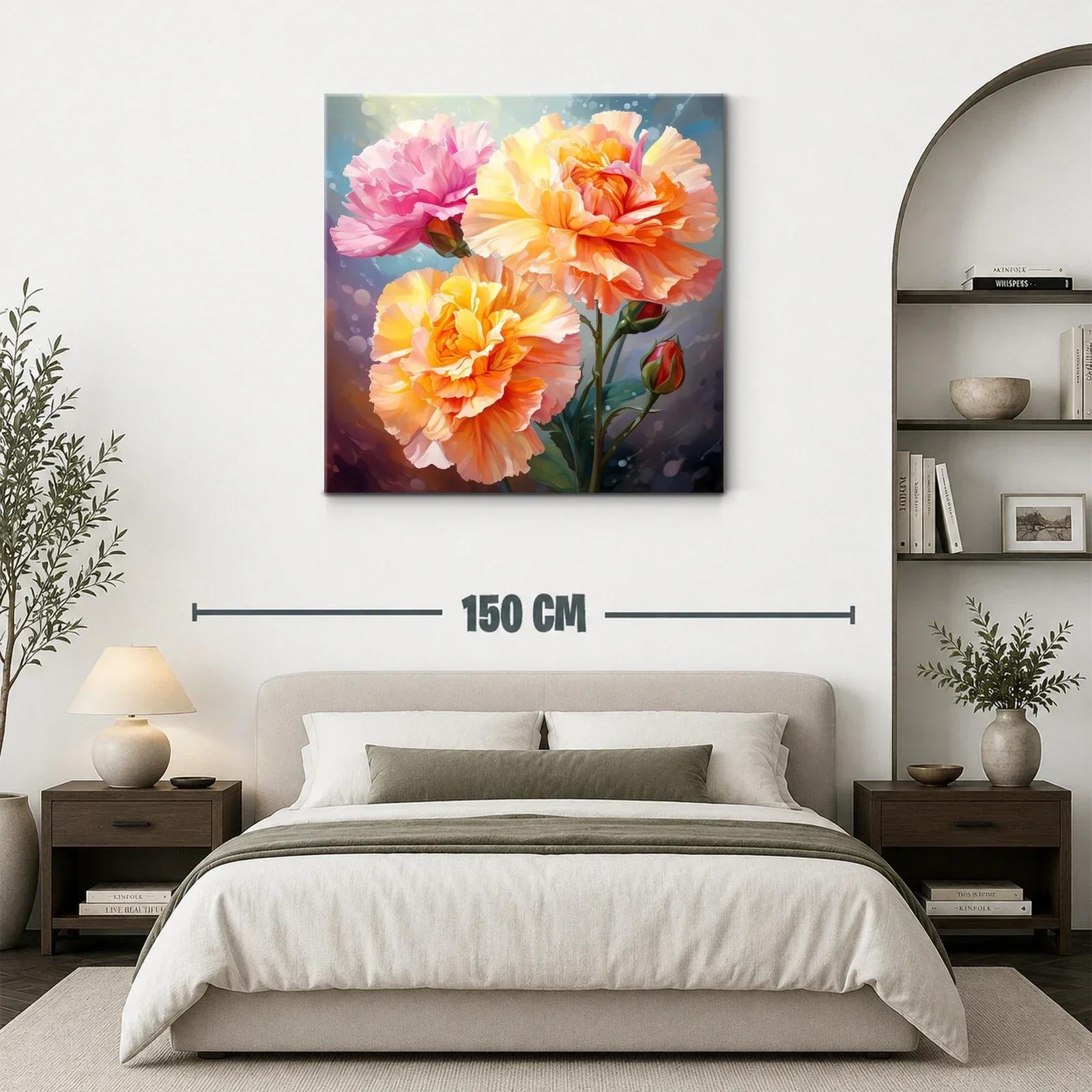 Cuadro floral vibrante con rosas en tonos cálidos y rosas — miniatura 3