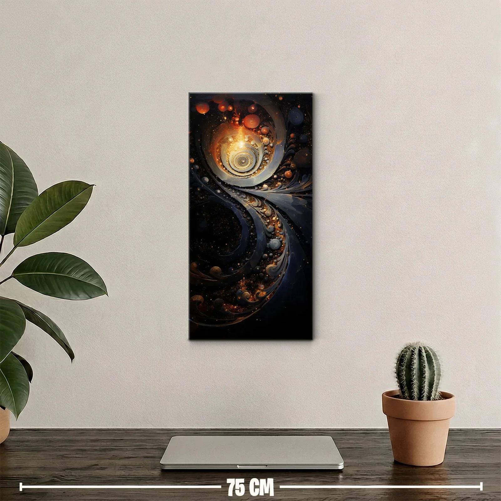 Cuadro espiral cósmica dorada con esferas luminosas — miniatura 2