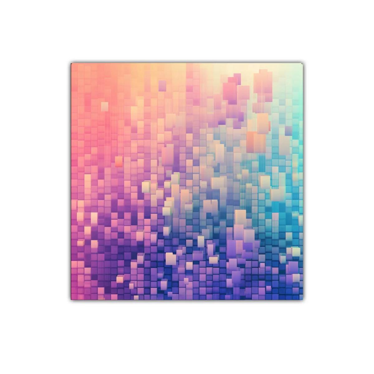 Cuadro abstracto con cubos en tonos pastel vibrantes