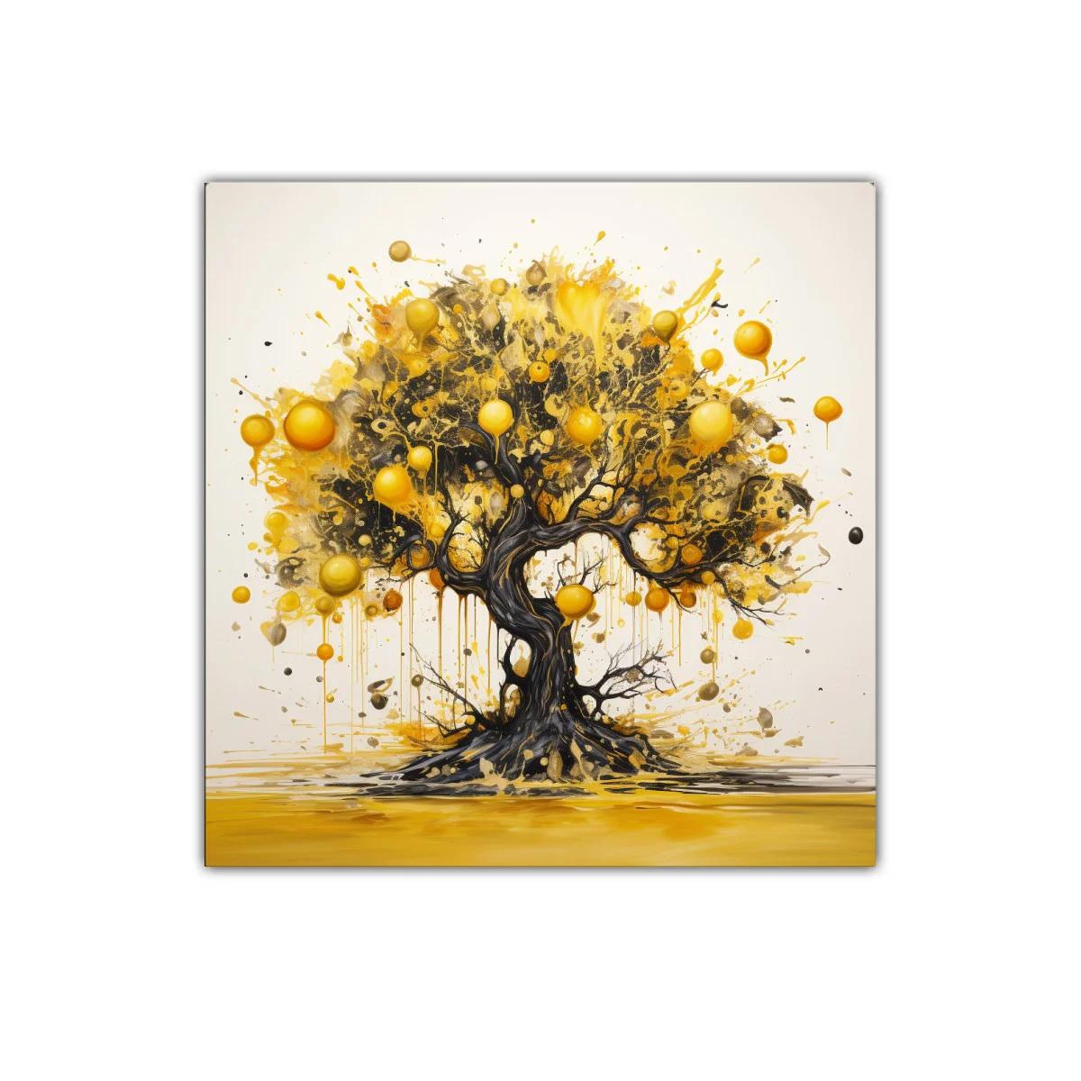 Árbol dorado con ramas en movimiento lleno de energía vibrante