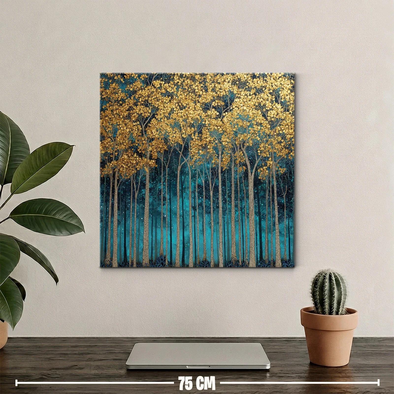 Bosque dorado bajo un cielo estrellado azul intenso — miniatura 2