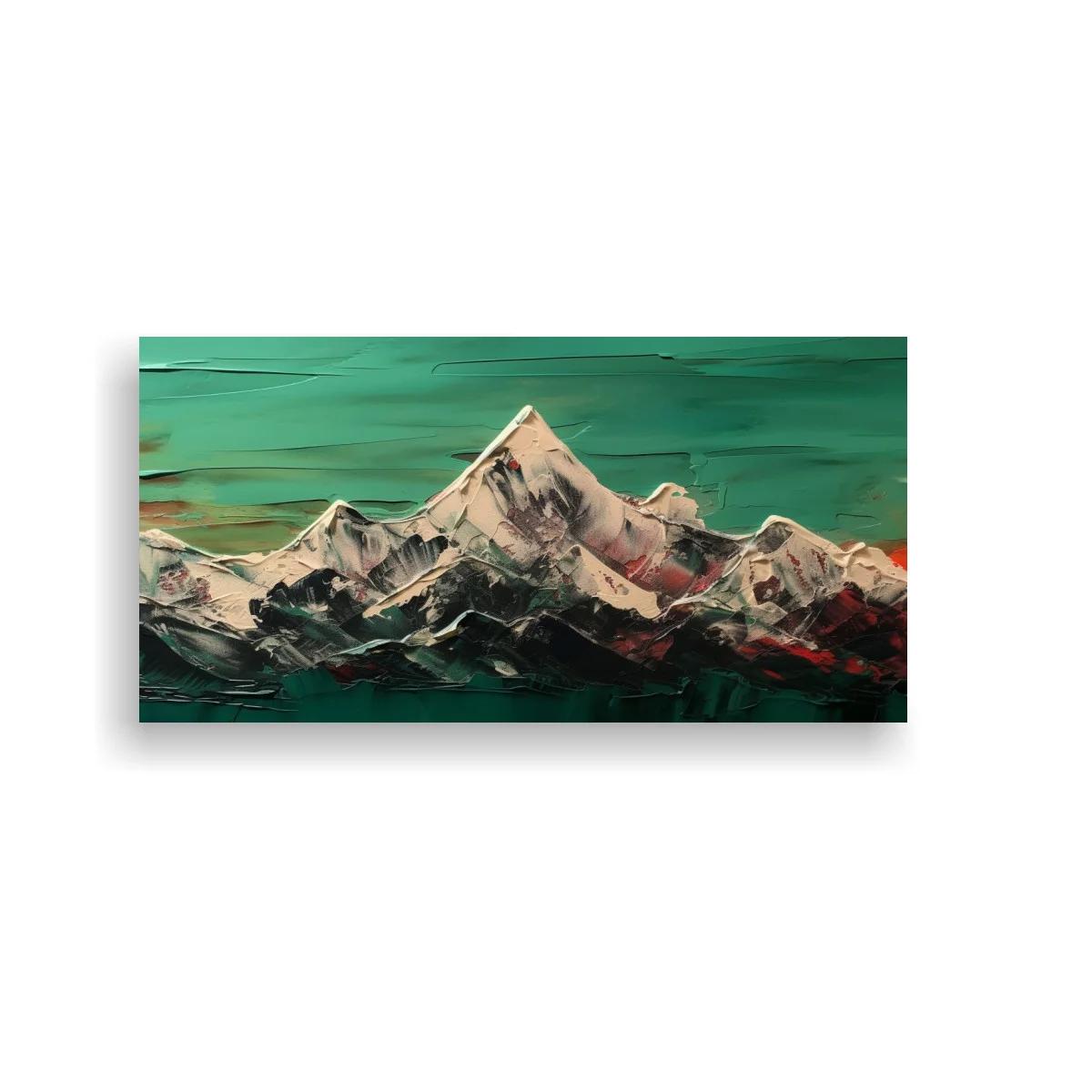 Cuadro cordillera nevada con cielo turquesa y pincelada texturizada