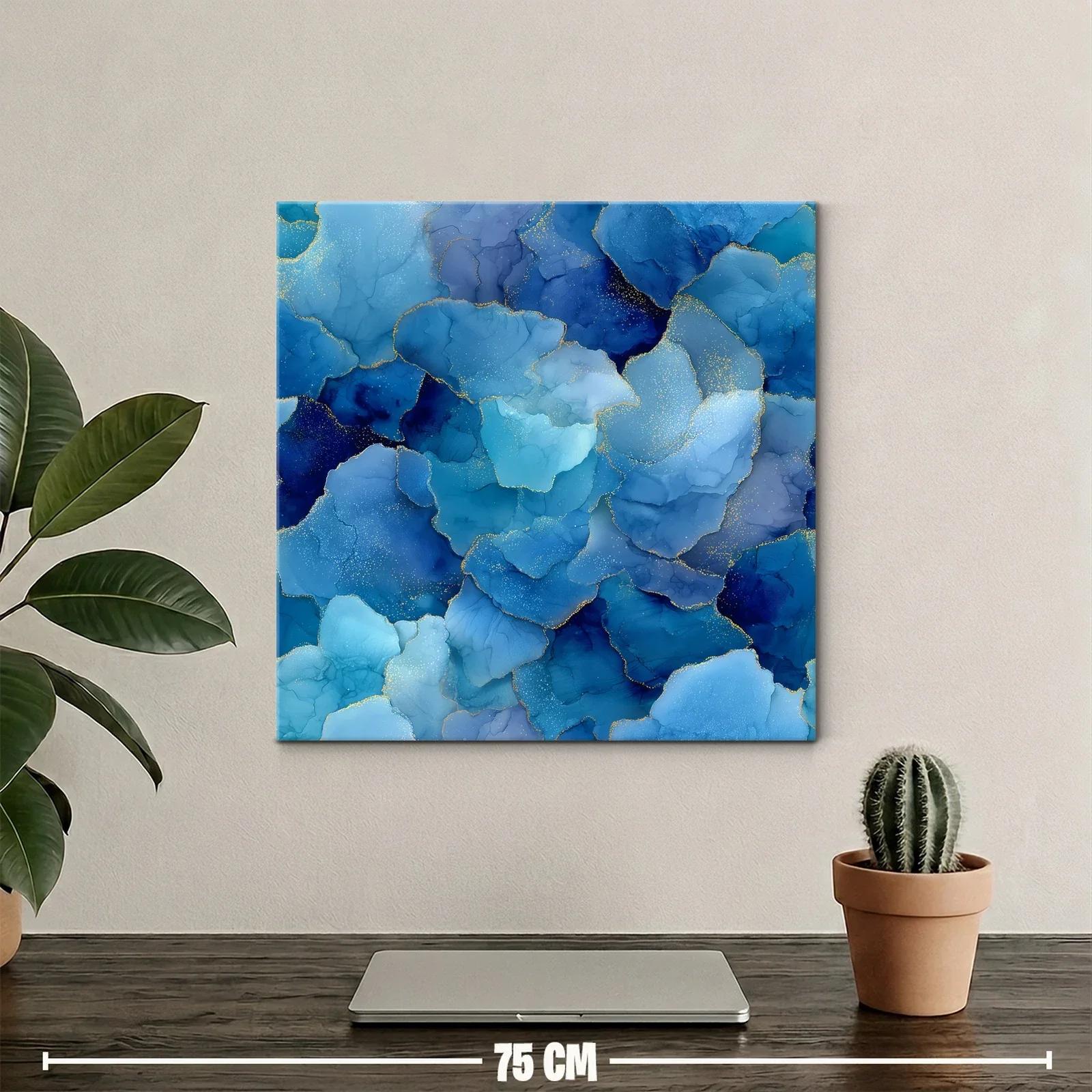 Cuadro abstracto en tonos azules con detalles dorados — miniatura 2