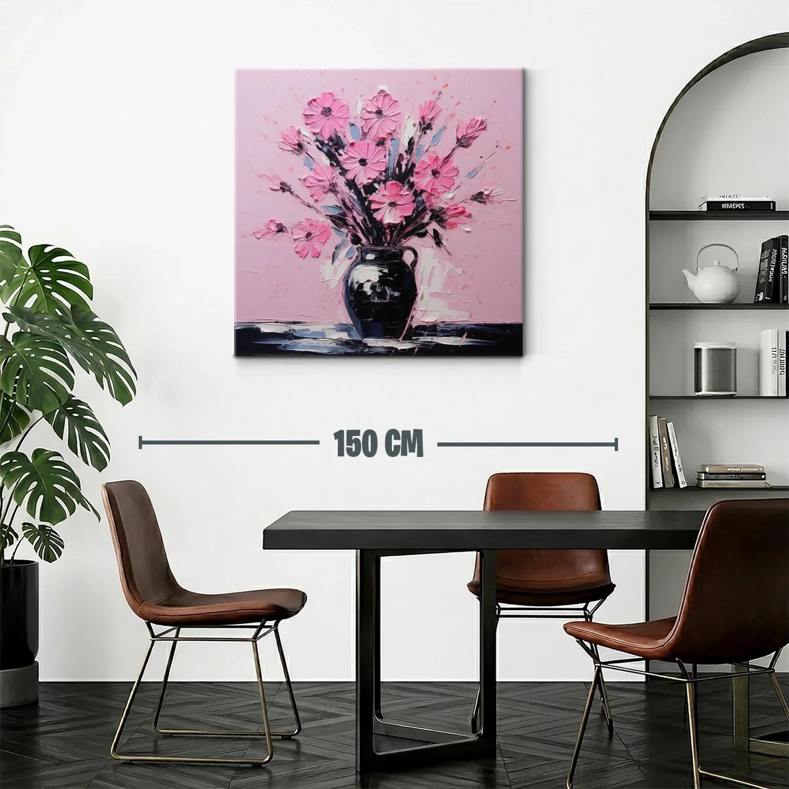Cuadro vibrante con ramo de flores rosas sobre fondo pastel — miniatura 2