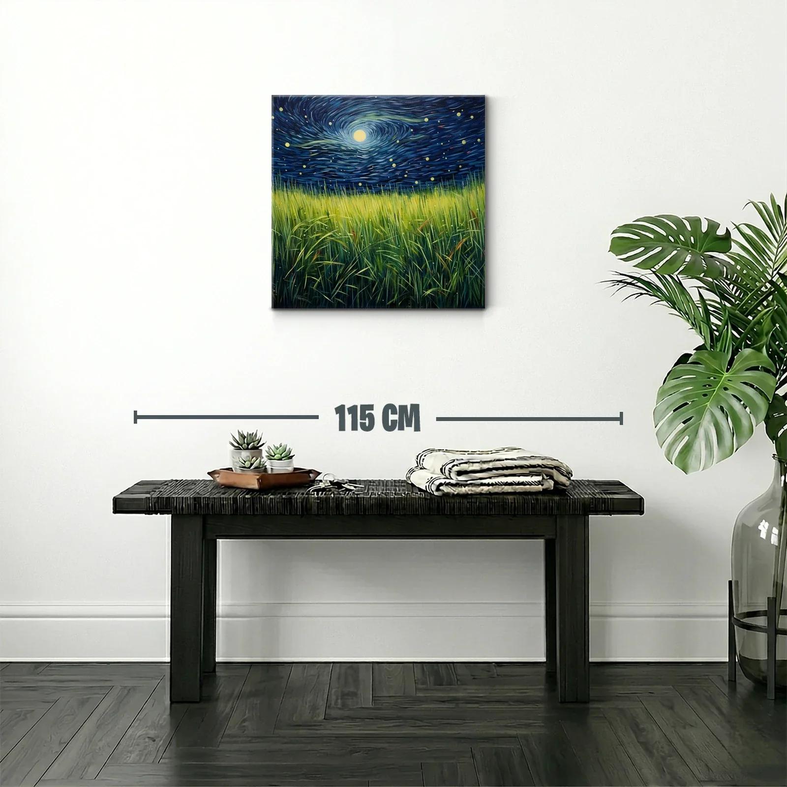 Cielo nocturno con campos de hierba iluminada por la luna — miniatura 2