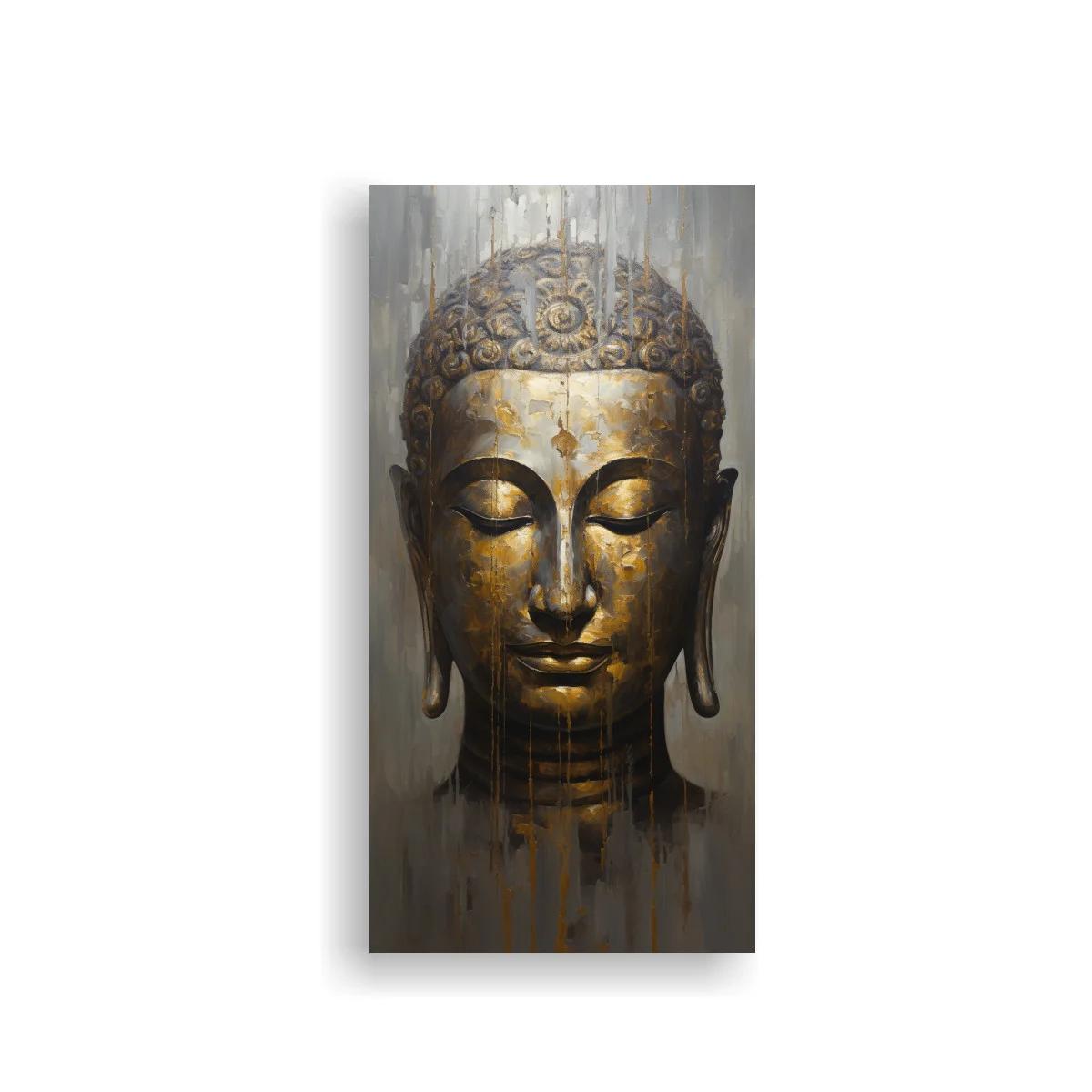 Cuadro rostro de Buda dorado con goteos verticales