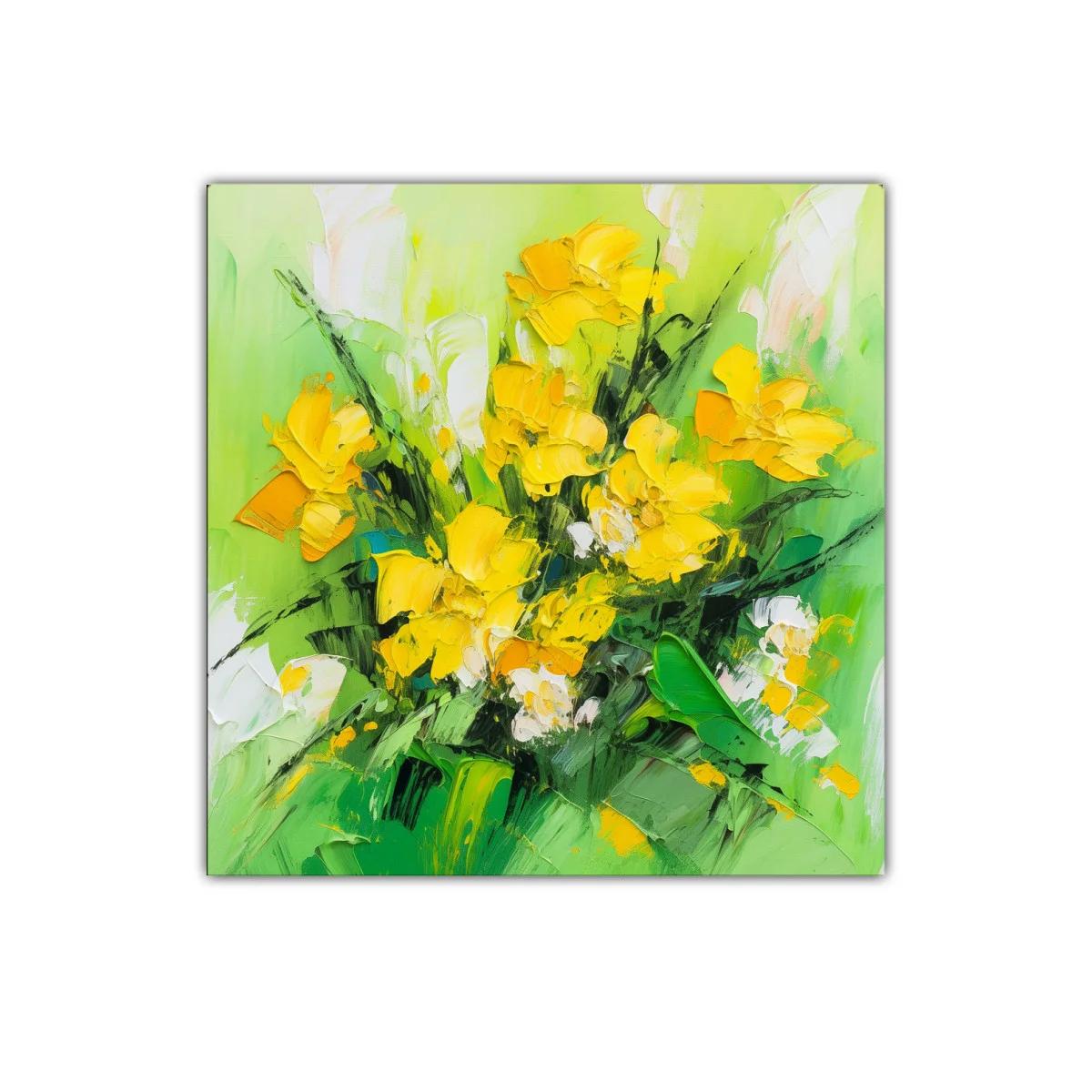 Cuadro decorativo con motivo floral en tonos verdes y amarillos — imagen principal