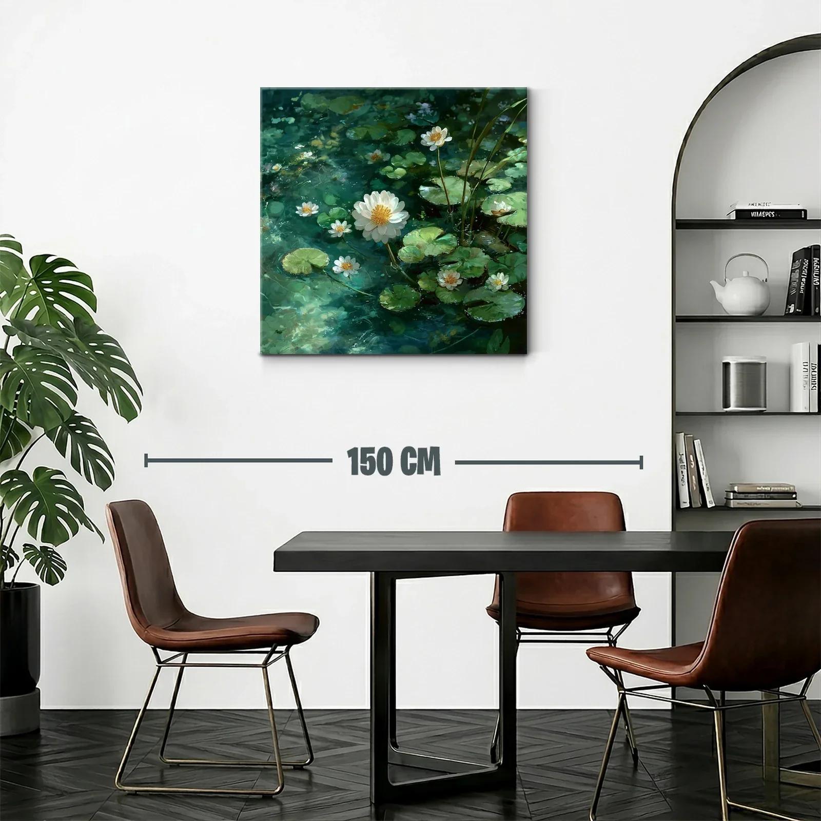 Lienzo de flores acuáticas en tonos verde y blanco — miniatura 2