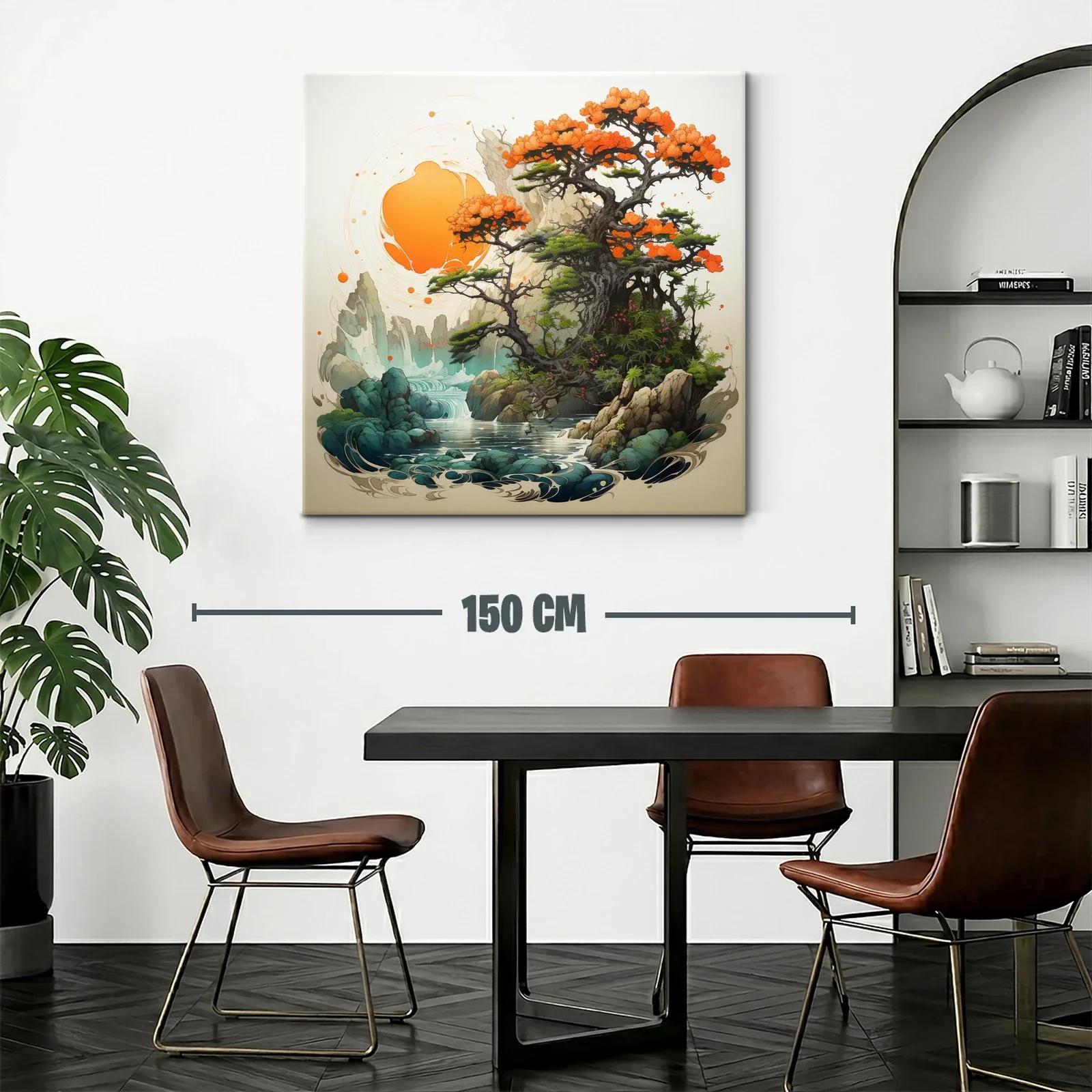 Paisaje sereno con árbol en flor y cascada mística — miniatura 2