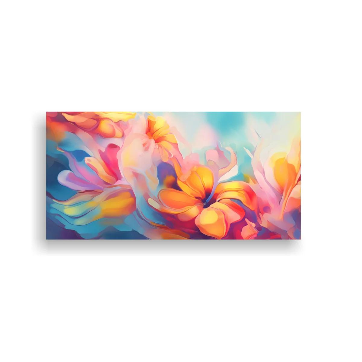 Cuadro flores tropicales con fondos turquesa y coral — imagen principal