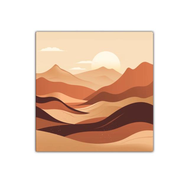Paisaje abstracto con montañas en tonos cálidos y amanecer