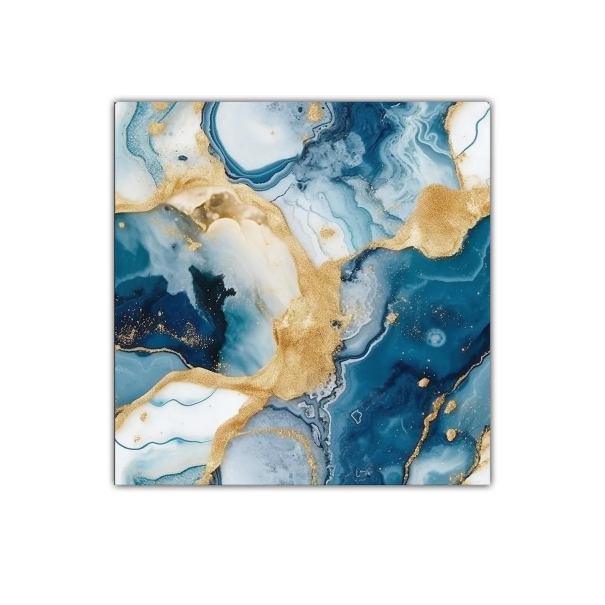 Arte abstracto con tonos azules y dorados elegantes — miniatura 1
