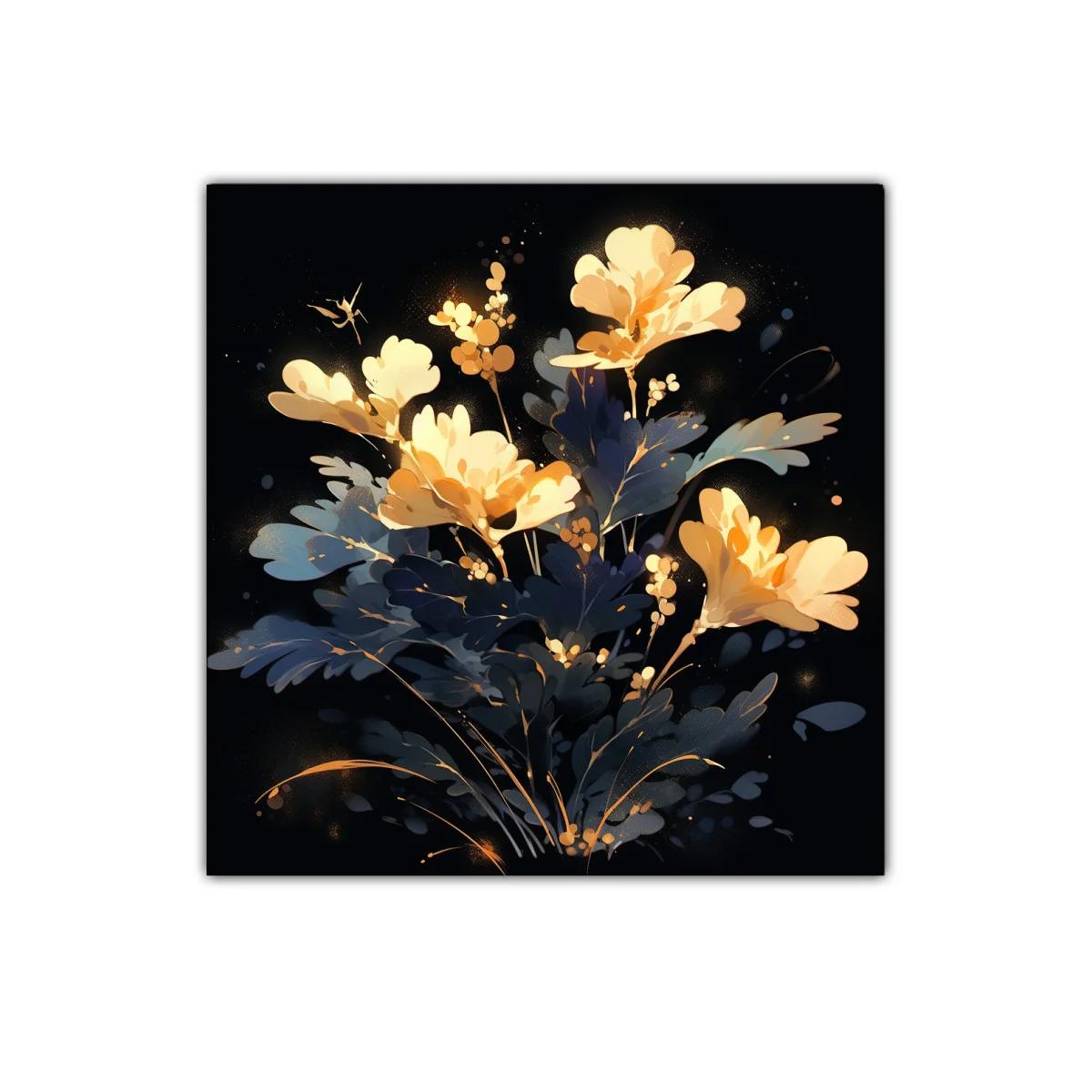 Cuadro floral con flores doradas y fondo oscuro elegante — imagen principal