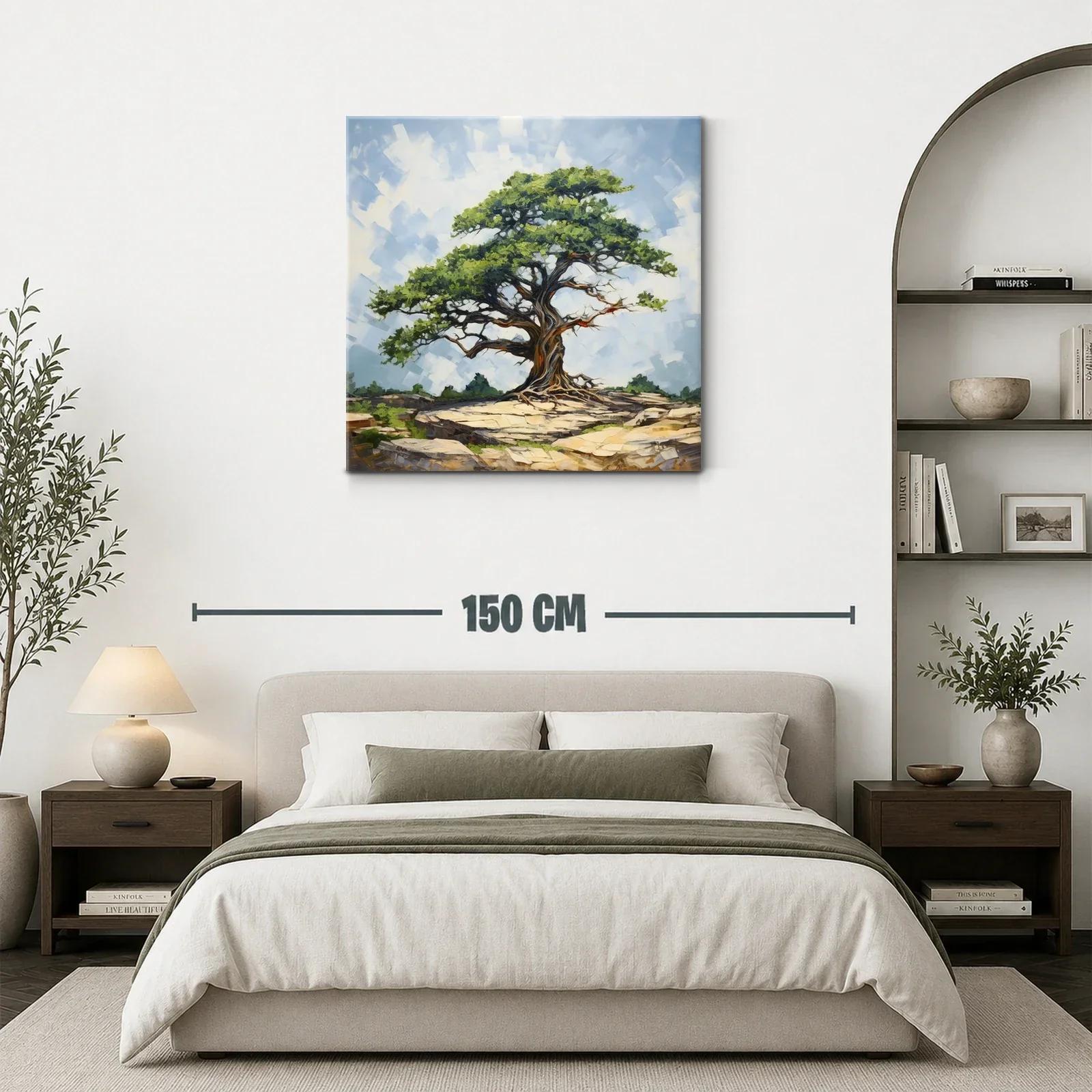 Árbol solitario sobre rocas en paisaje sereno — miniatura 3