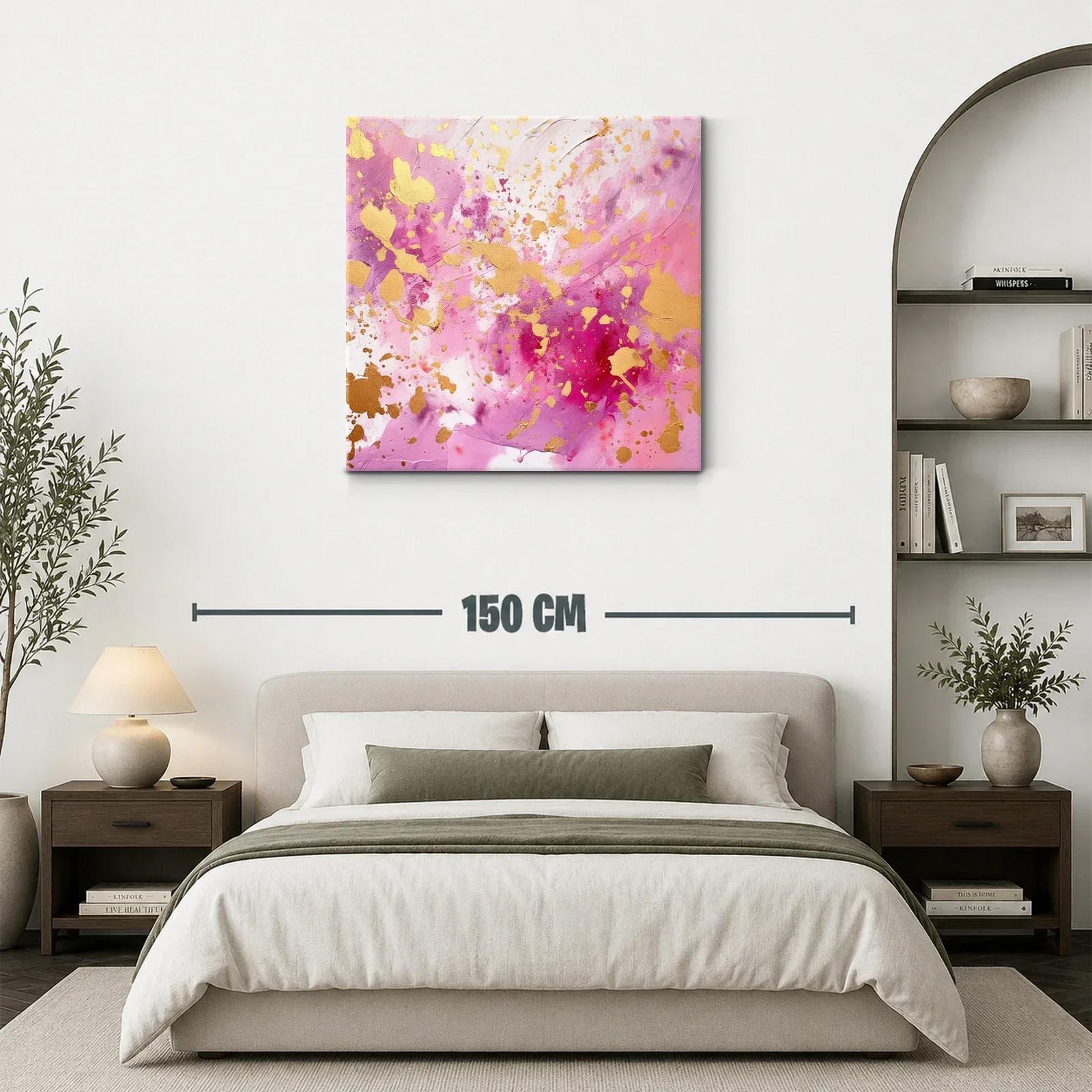 Cuadro abstracto con explosión de dorado y tonos rosas — miniatura 3