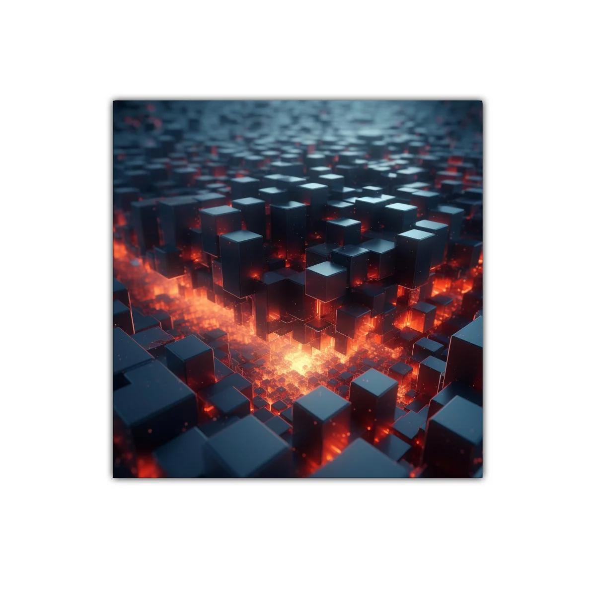 Cuadro urbano futurista con luces de lava incandescentes