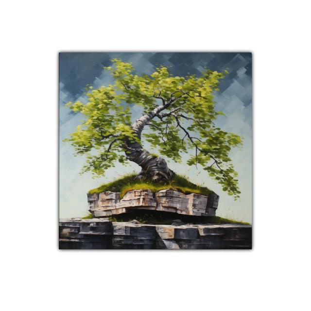 Árbol solitario sobre roca en paisaje natural