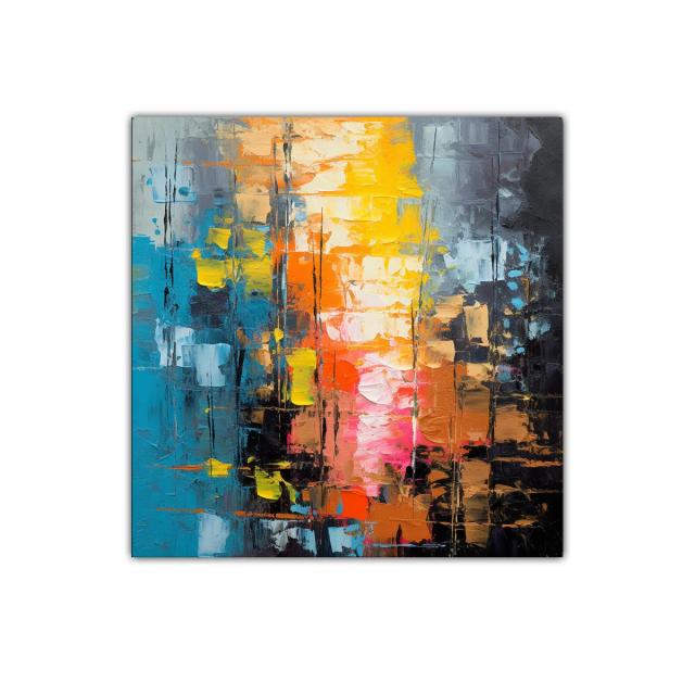 Cuadro abstracto con vibrante juego de colores y texturas