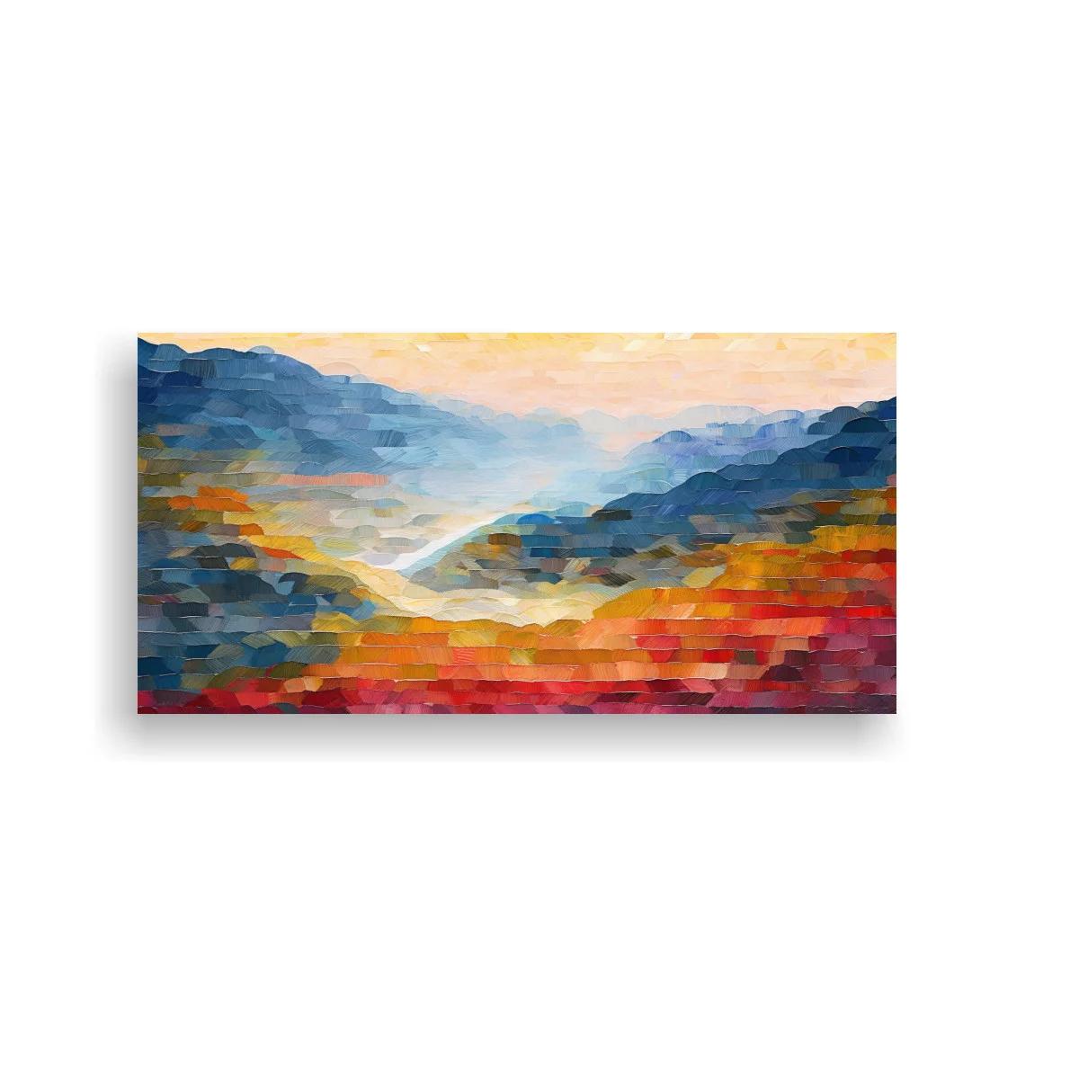 Cuadro valle montañoso al amanecer con pincelada facetada
