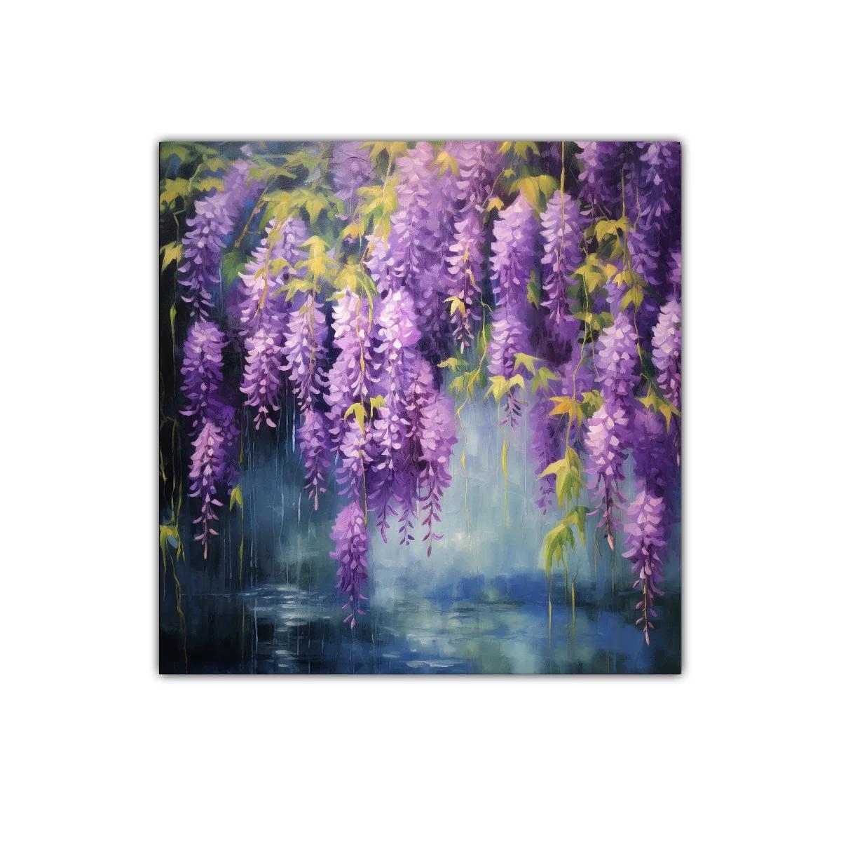 Cuadro decorativo con cascada de flores en tonos púrpura