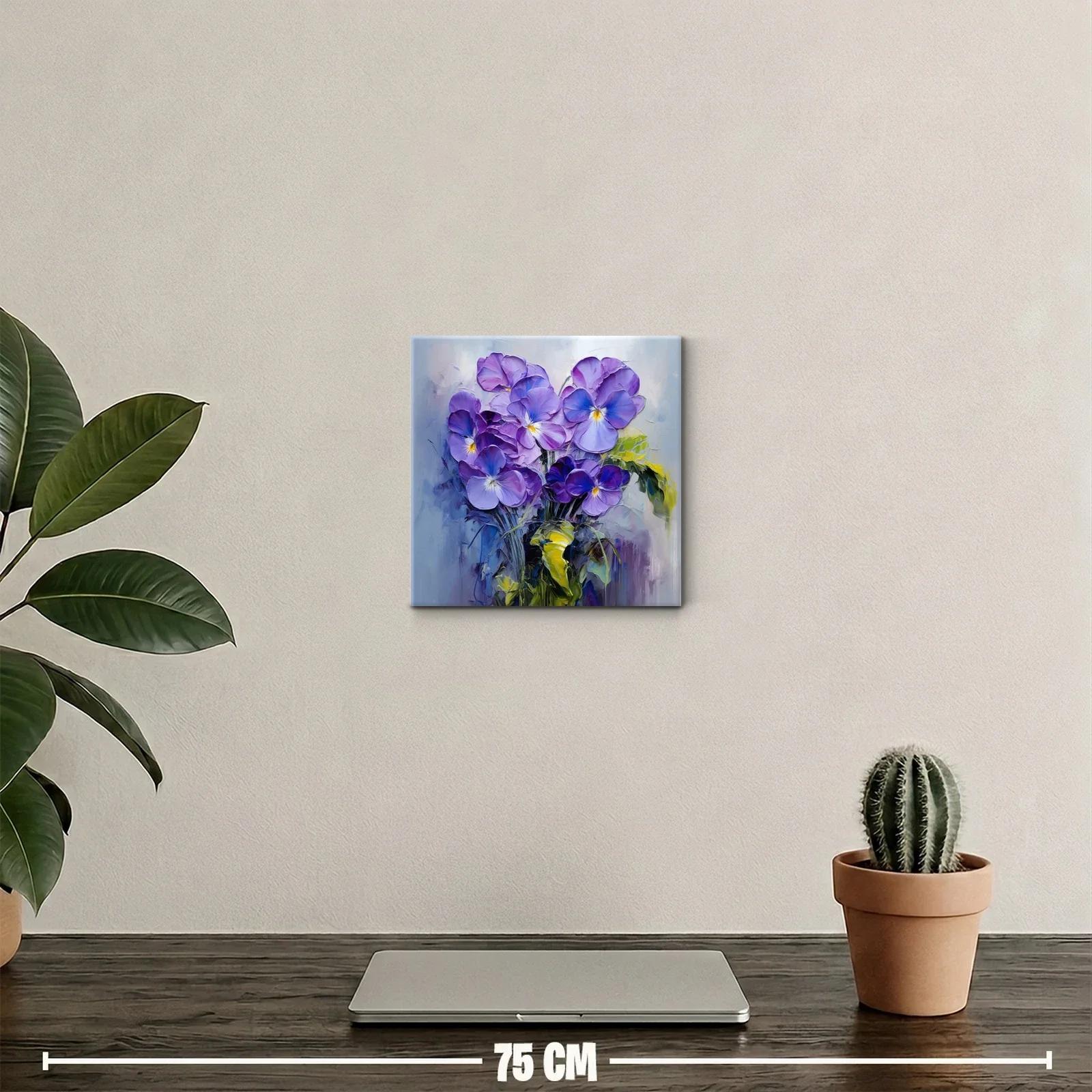 Cuadro decorativo con flores en tonos morados y verdes — miniatura 2