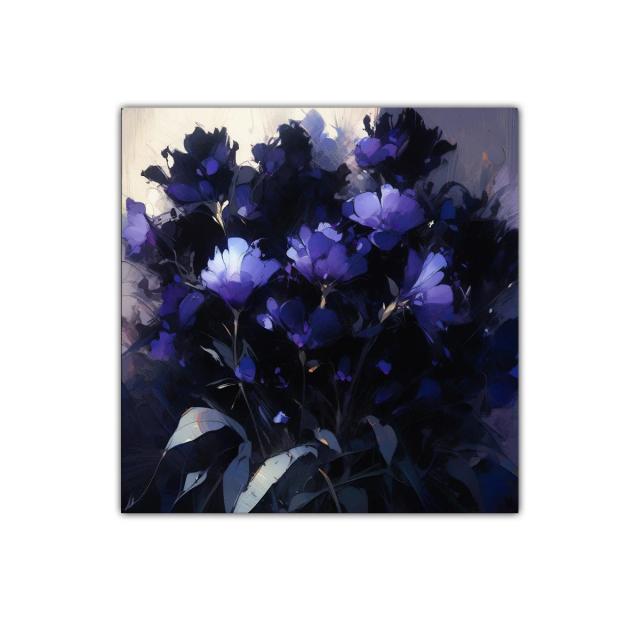 Cuadro decorativo con floración en tonos morados y azulados