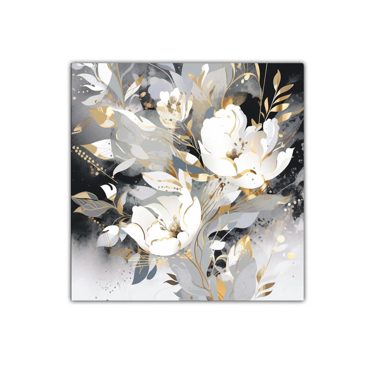 Cuadro Decorativo Flores Blancas con Detalles Dorados — imagen principal