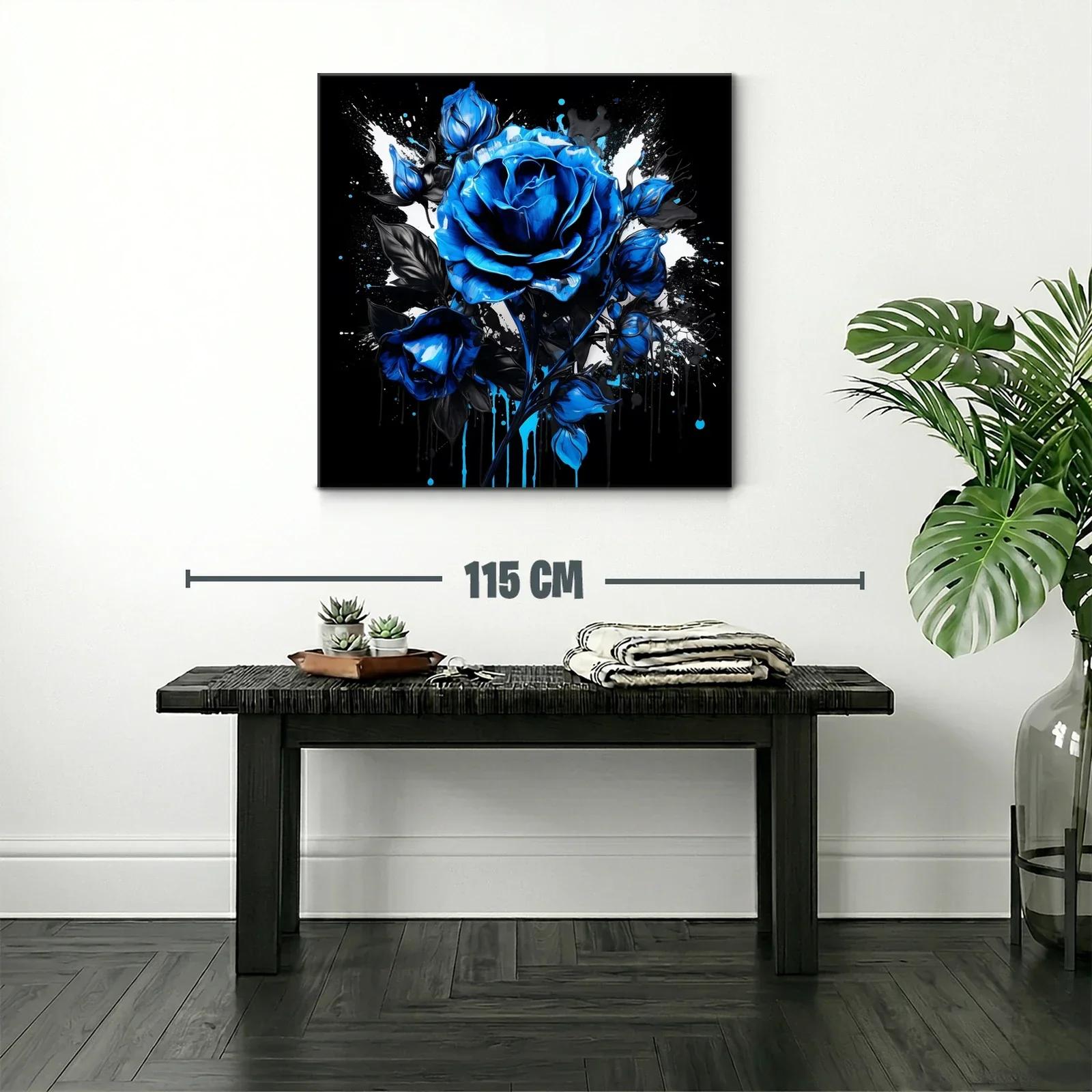 Rosa azul vibrante sobre fondo negro y blanco impactante — miniatura 2
