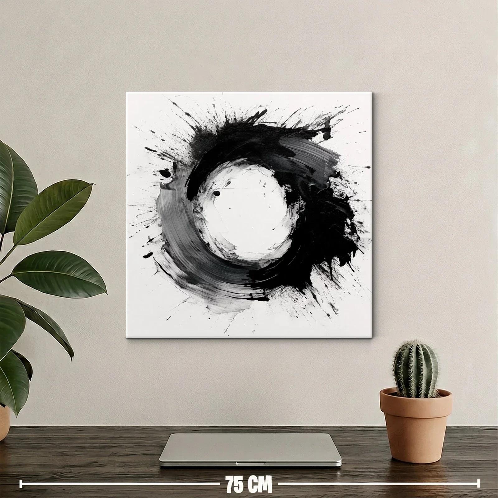 Cuadro abstracto con formas circulares en blanco y negro — miniatura 2