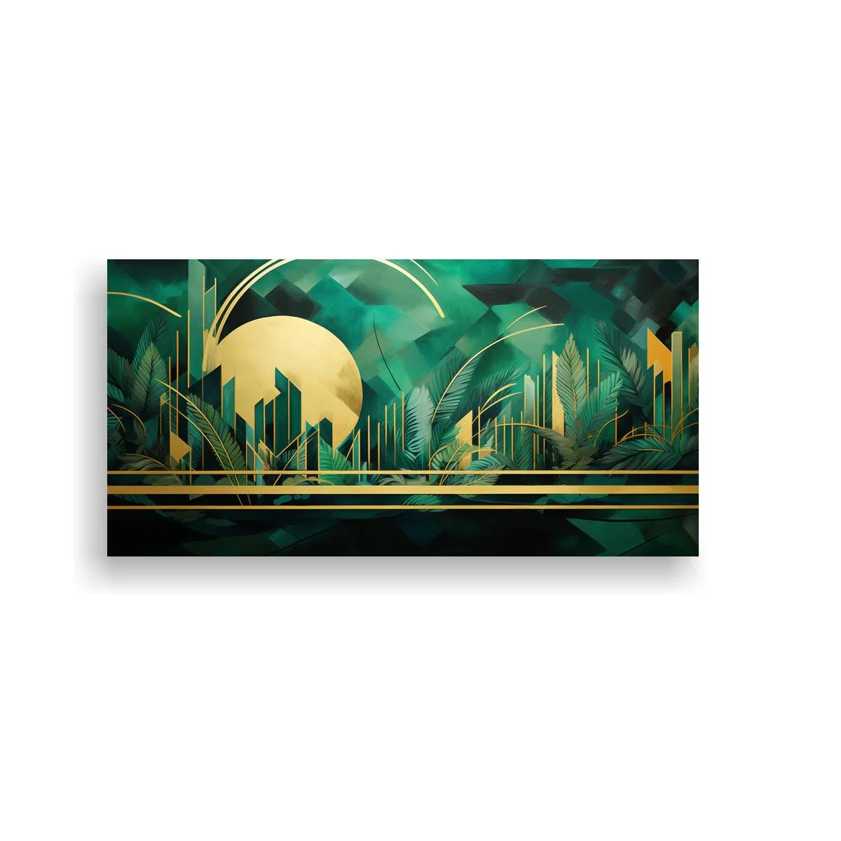 Cuadro paisaje tropical con sol y skyline estilizado