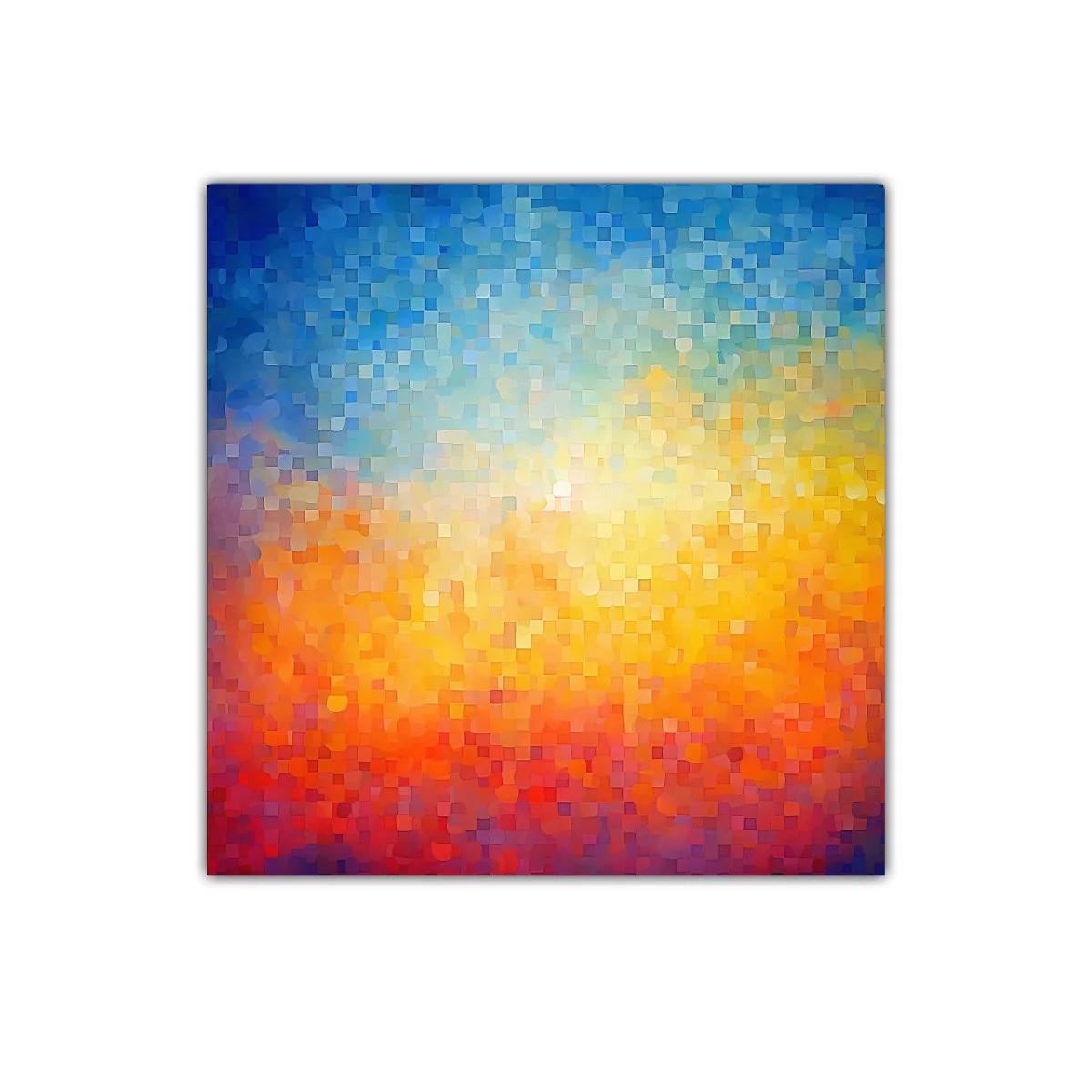 Cuadro abstracto colorido que evoca un vibrante atardecer