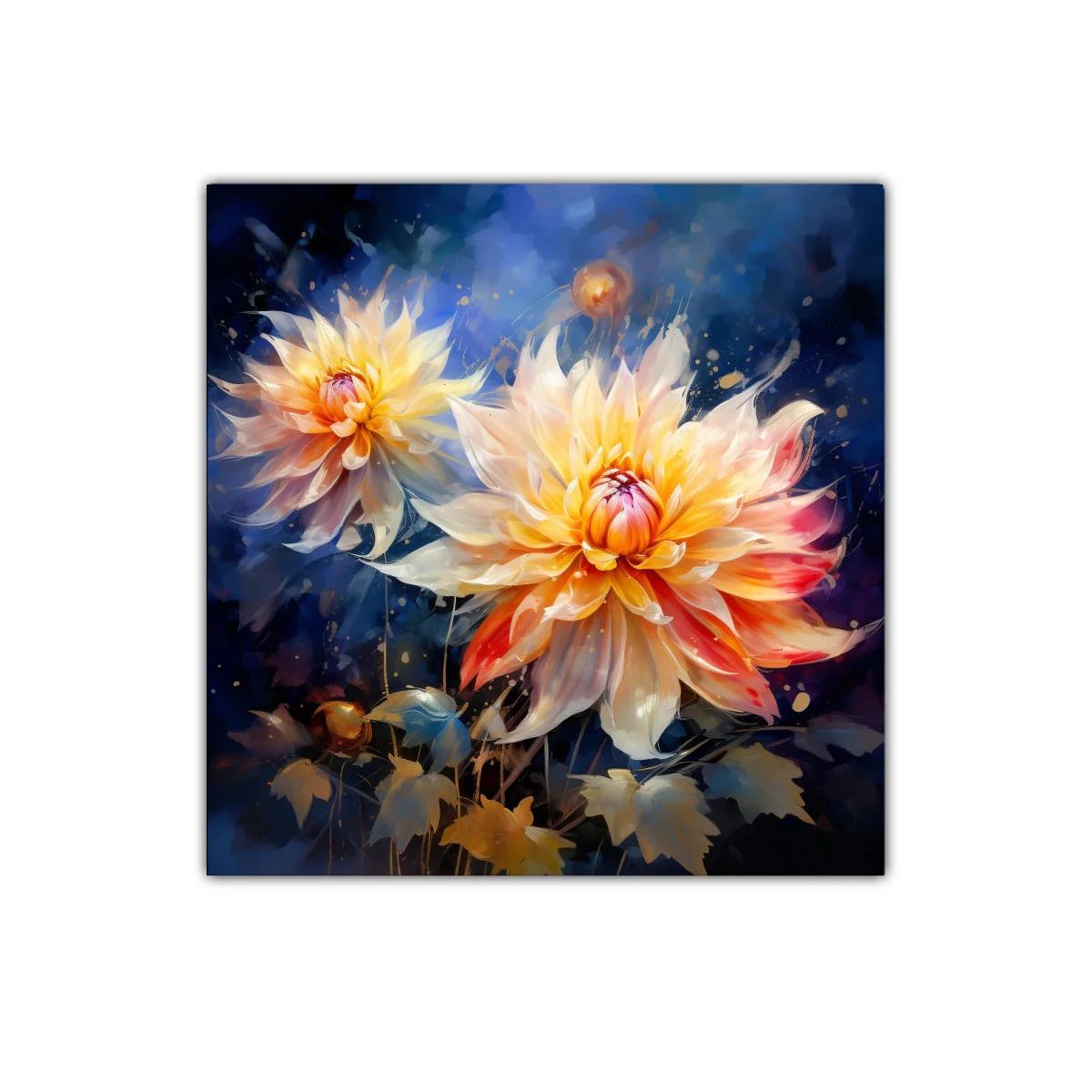 Flores en tonos cálidos con fondo azul profundo y vibrante — imagen principal