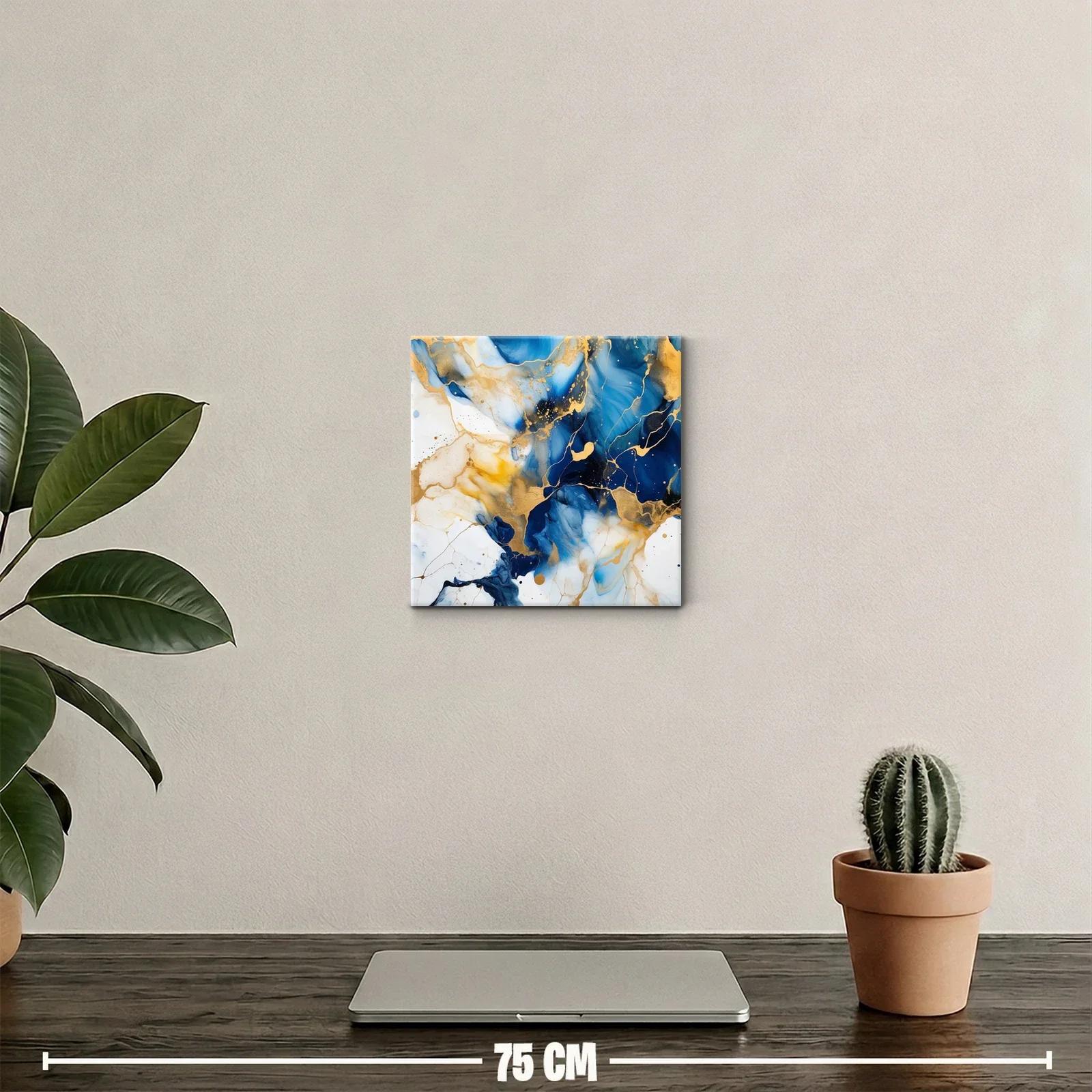 Cuadro abstracto con tonos azul y dorado brillante — miniatura 2